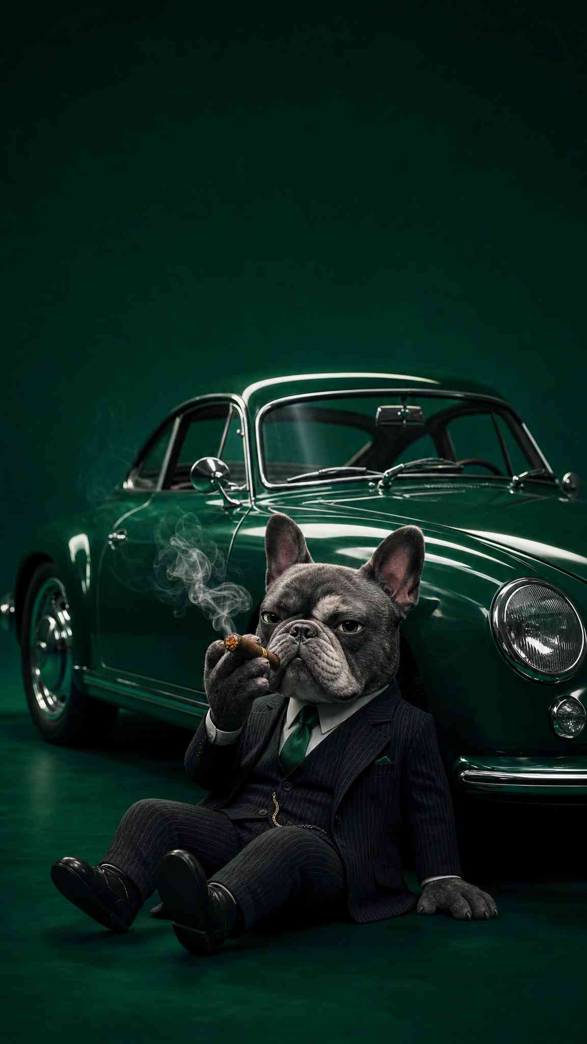 French Bulldog Boss in Suit - 4K Phone Background