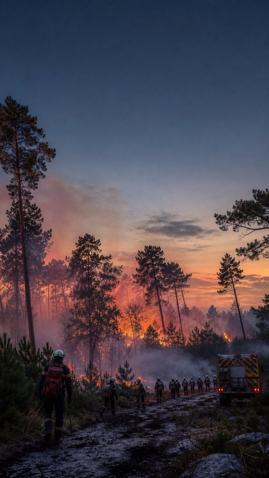 Feu de Fontainebleau : Pompiers en Action - Fond d'Écran 4K