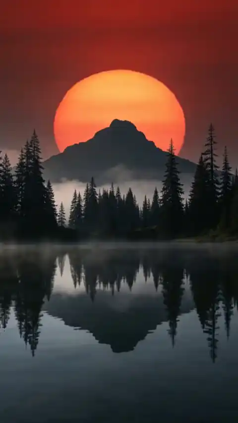 Coucher de Soleil Montagne et Lac - Arrière-plan Dynamique