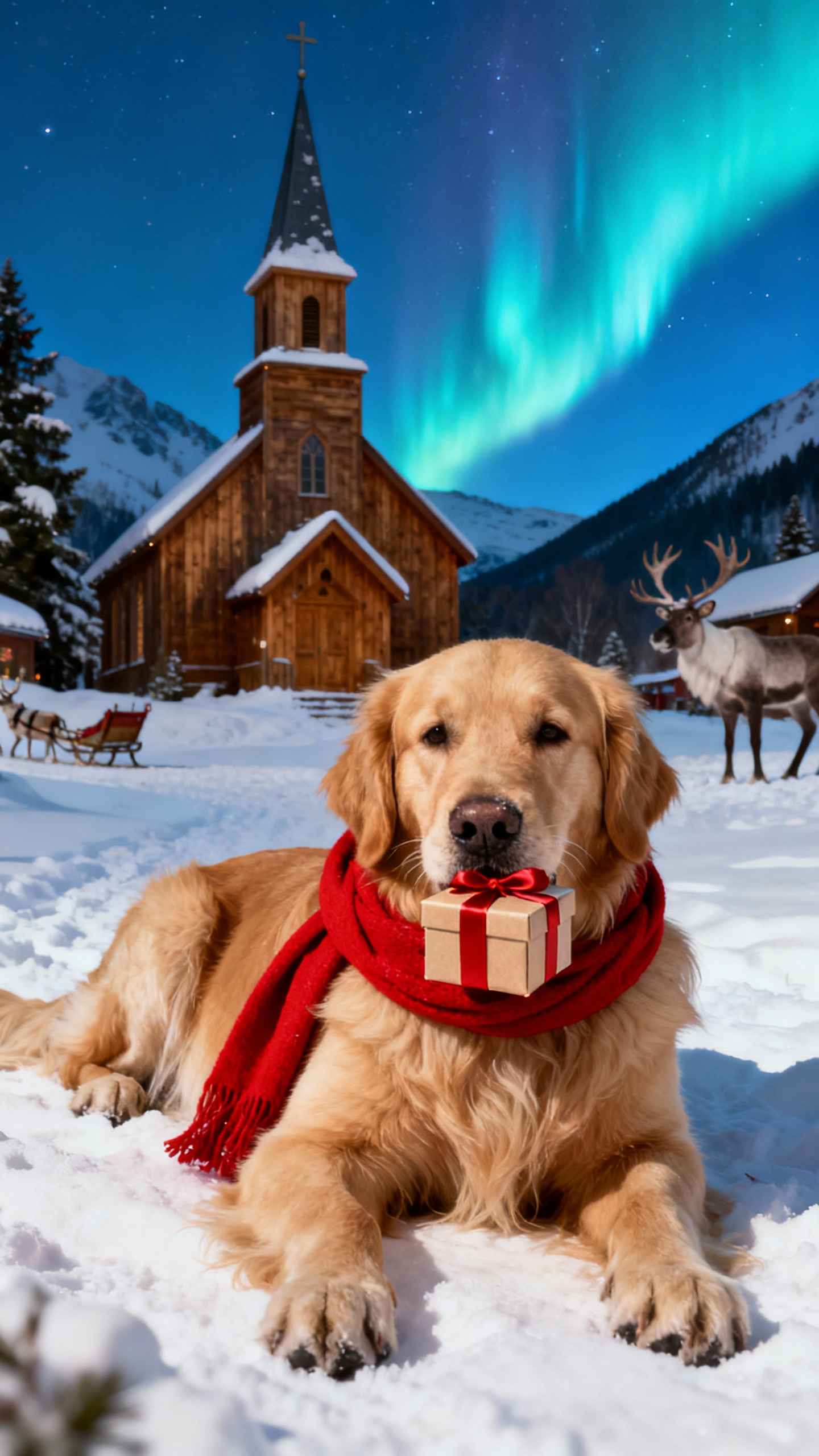 Golden Retriever de Noël sous la Neige - Fond d'Écran 4K