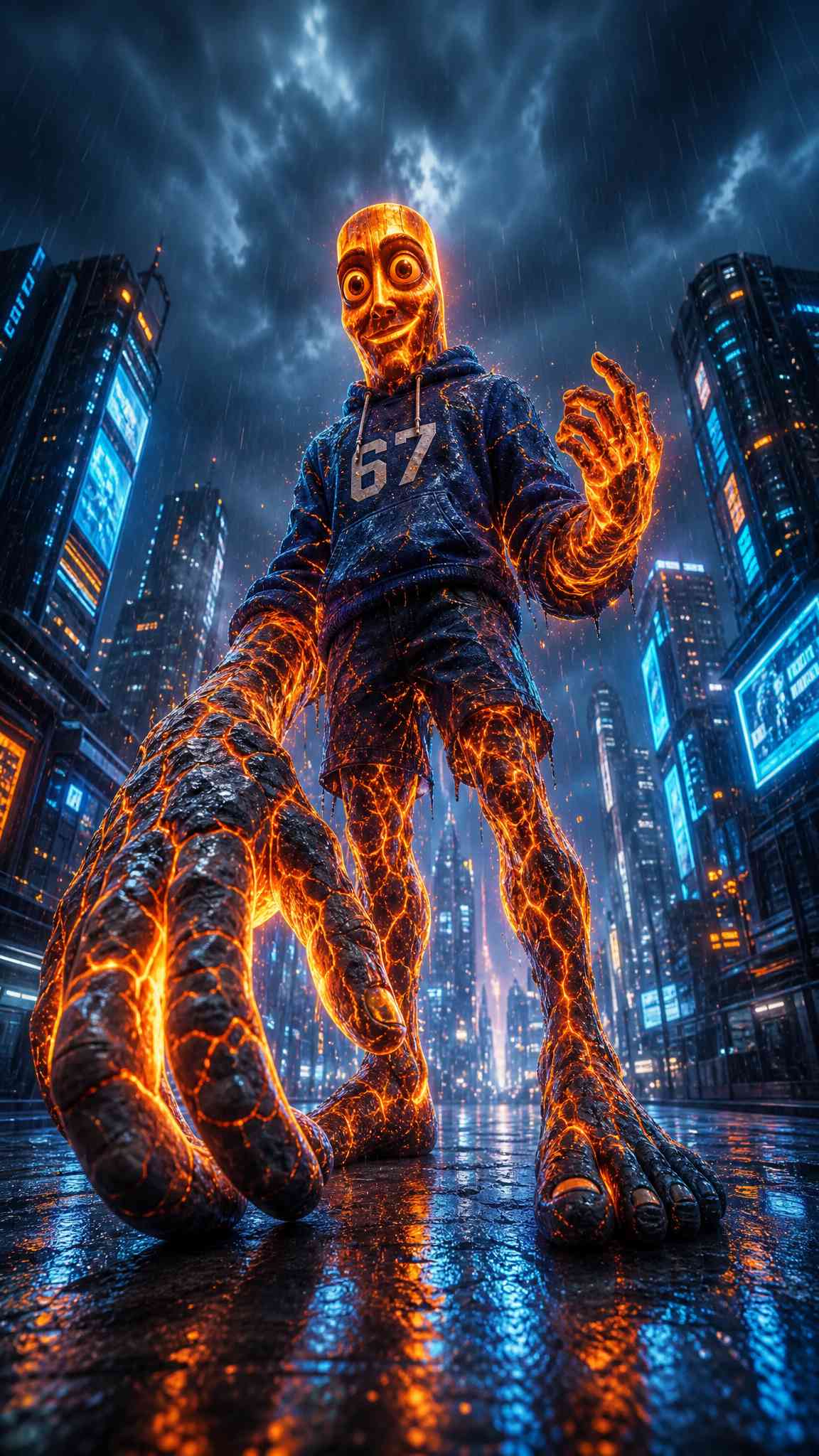 Lava Giant Cyberpunk City - 4K Background