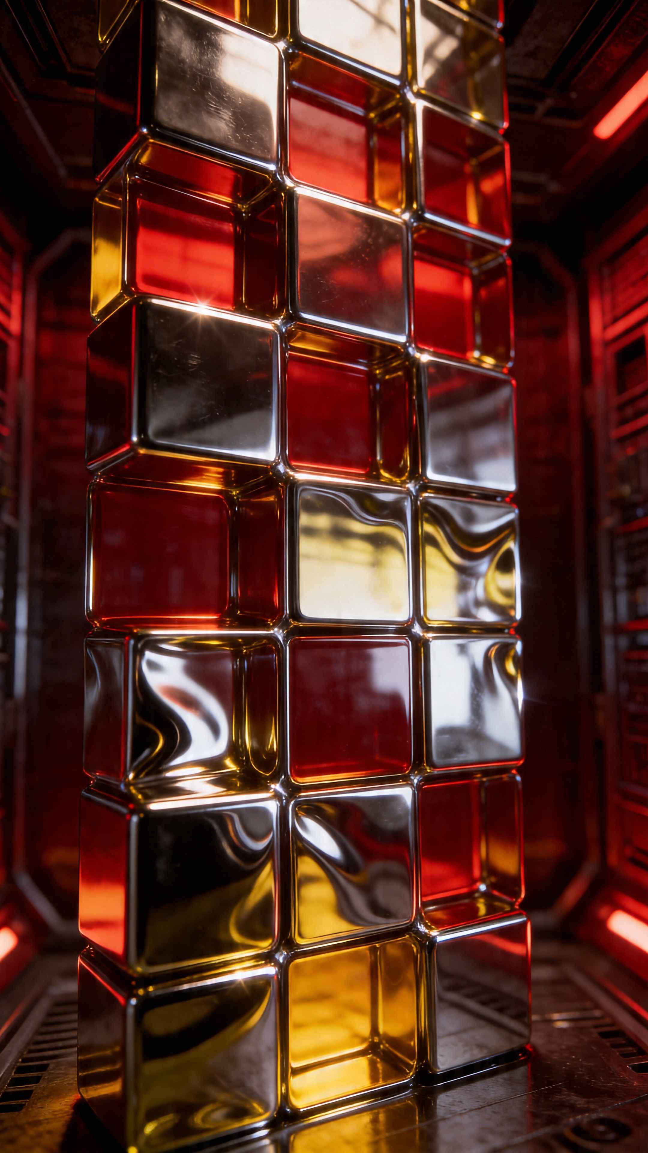 Chrome and Red Glass Cubes - 4K Lock Screen Wallpaper