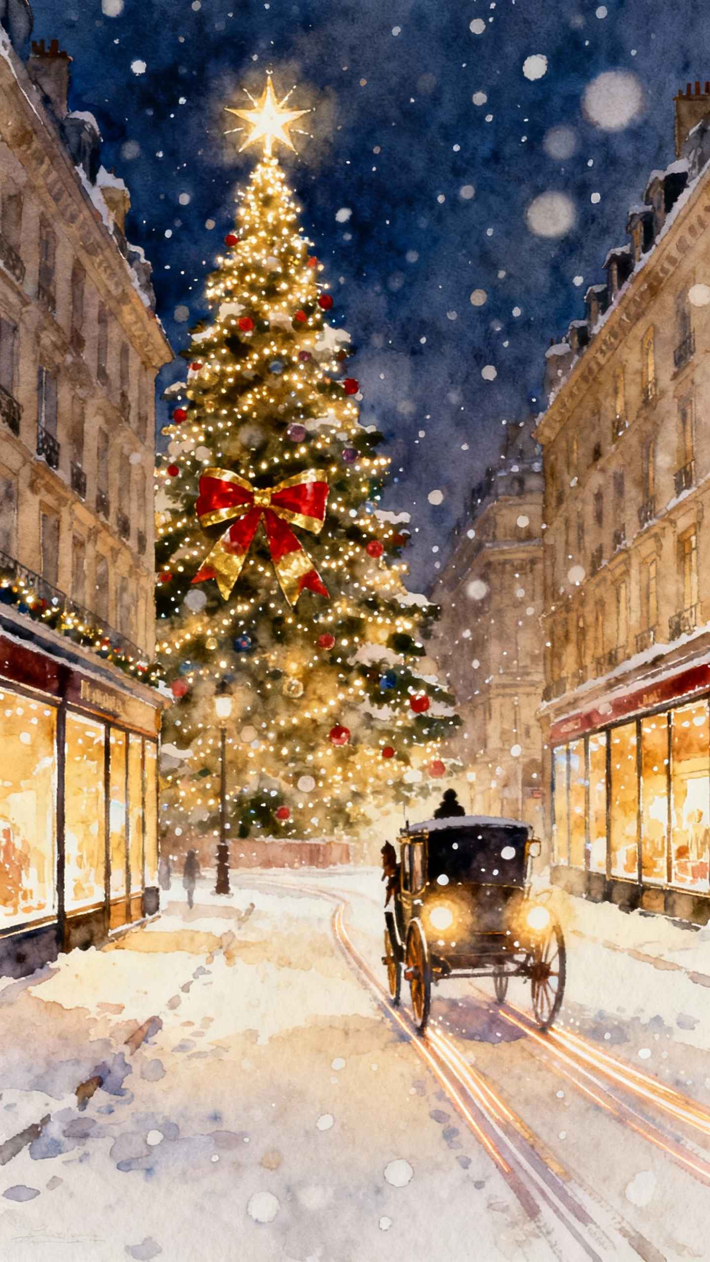 Weihnachten Aquarell Stadt - 4K Hintergrundbild