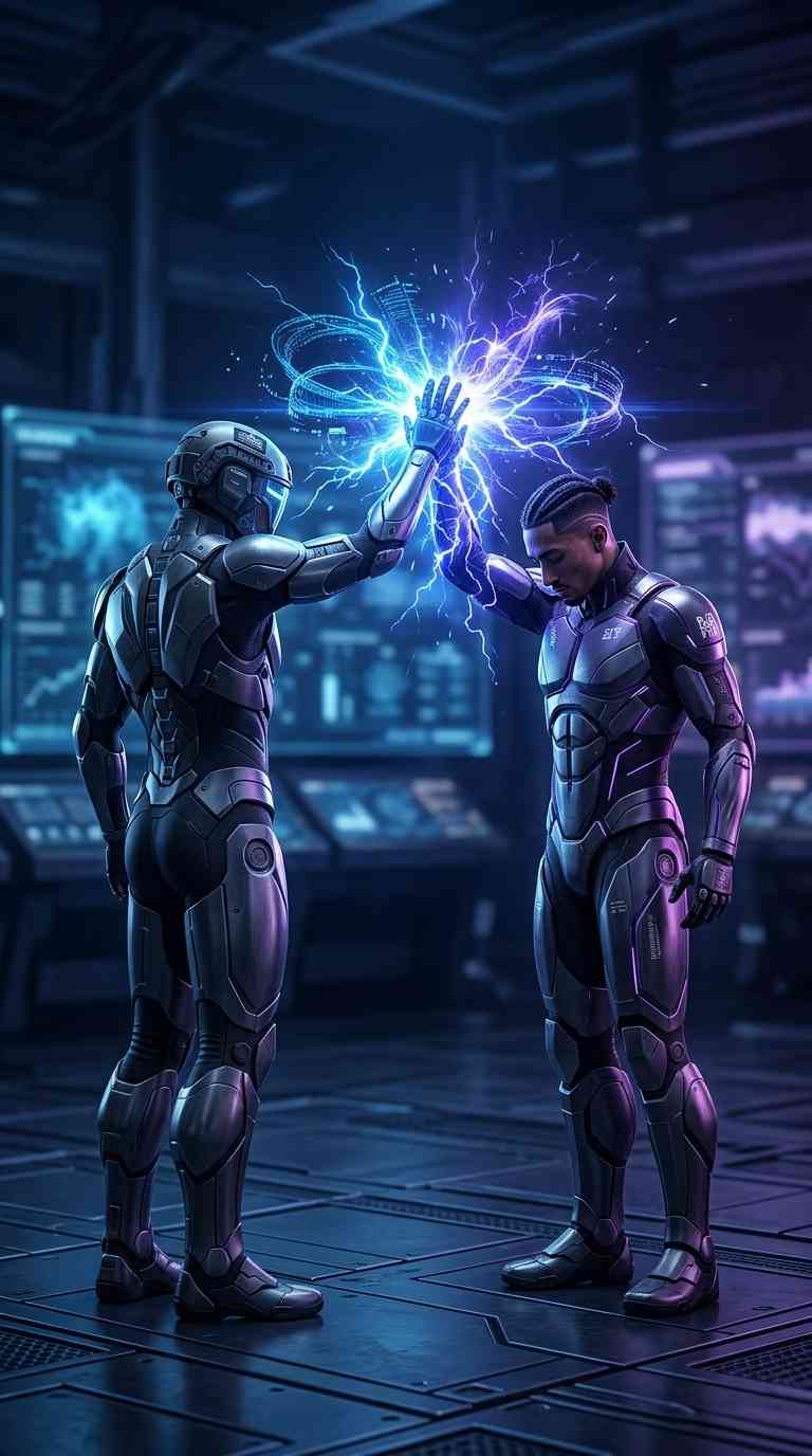 Sci-Fi Cybernetic Warriors High-Five - 4K Wallpaper