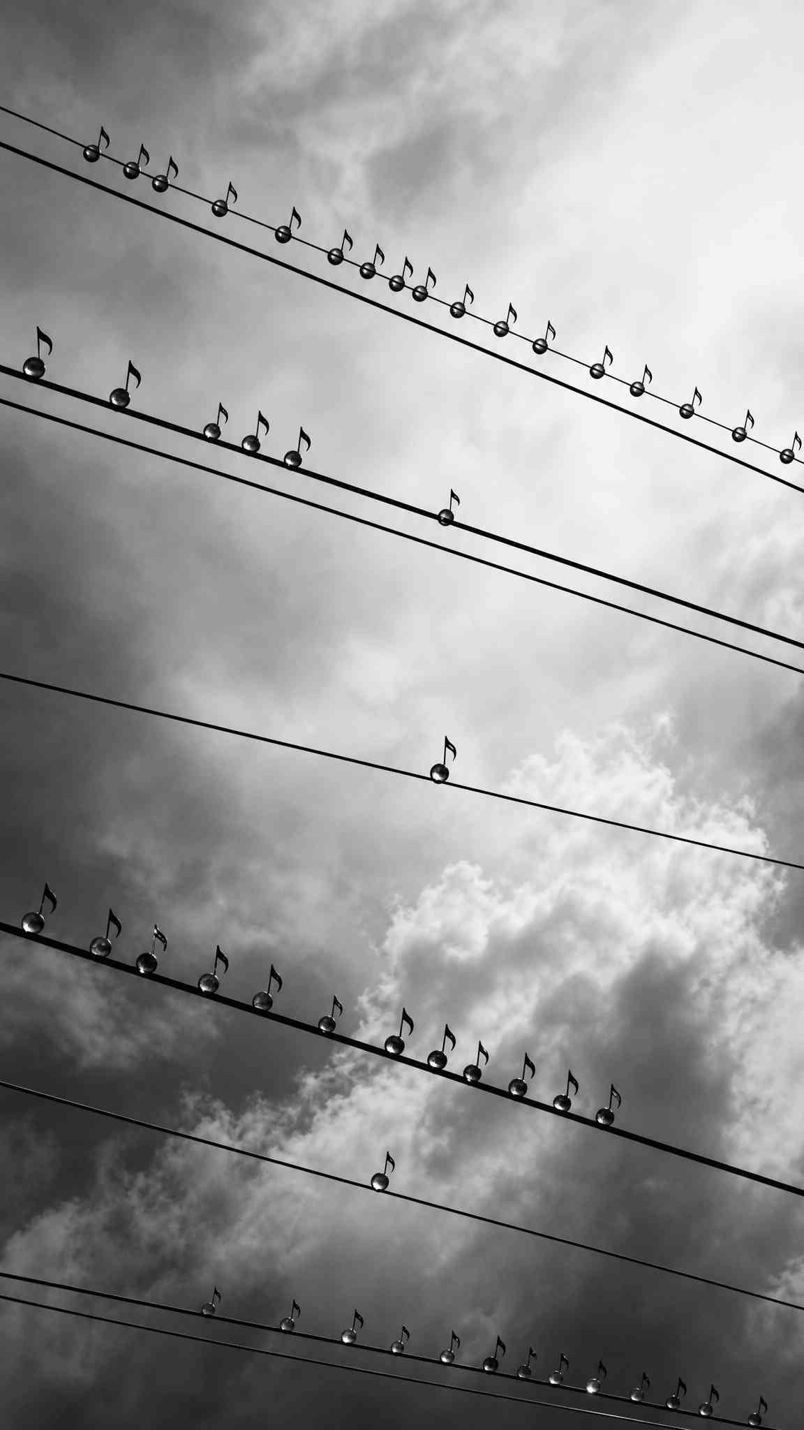 Musical Notes Power Lines - 4K Aesthetic Wallpaper