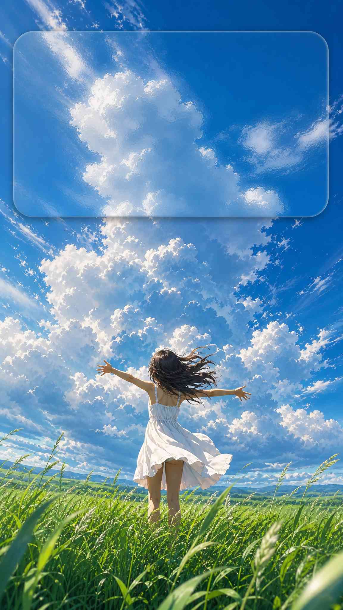 Girl in Meadow Anime Sky - 4K Lock Screen