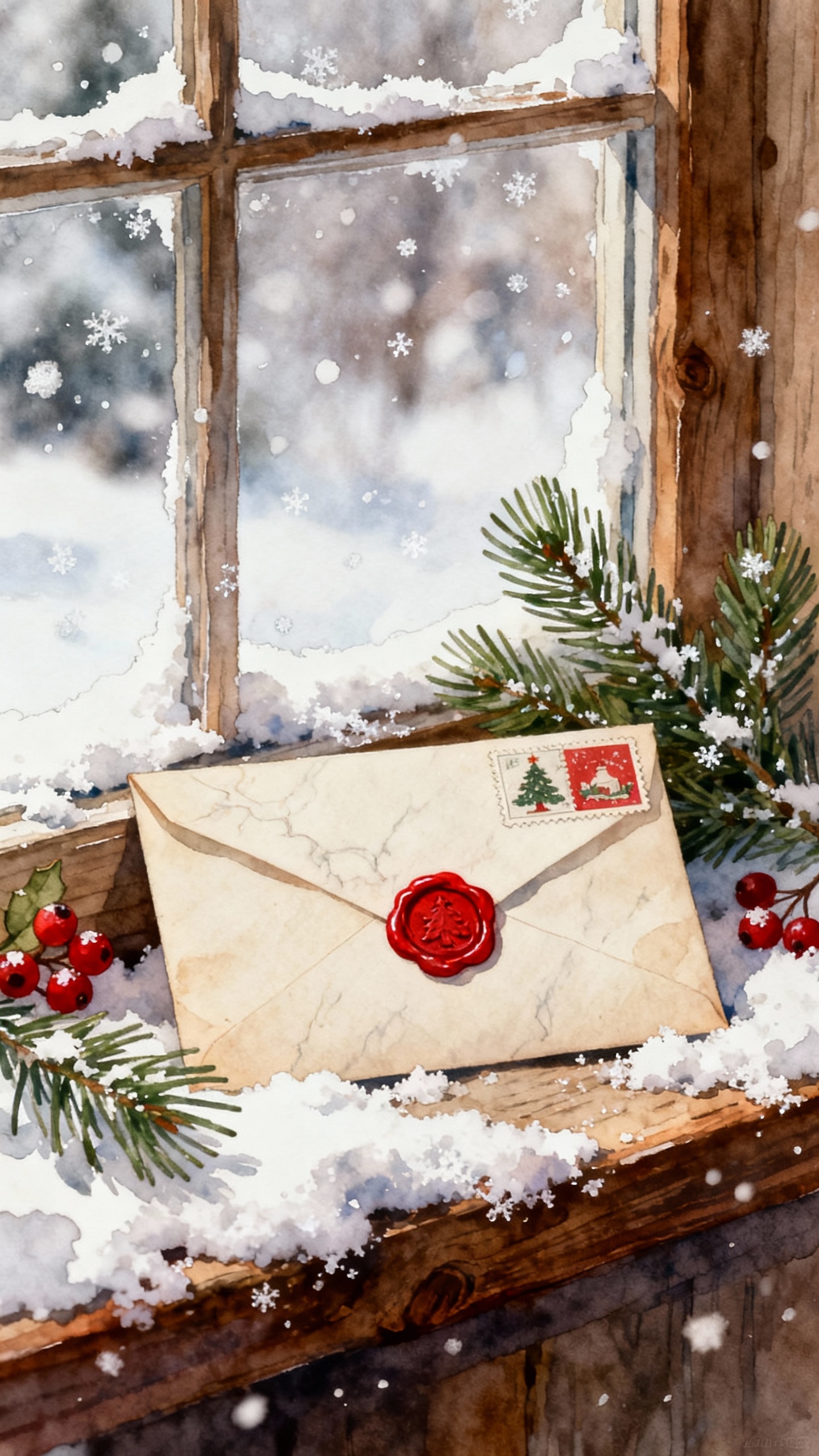 Weihnachts-Winterbrief Aquarell - 4K Wallpaper