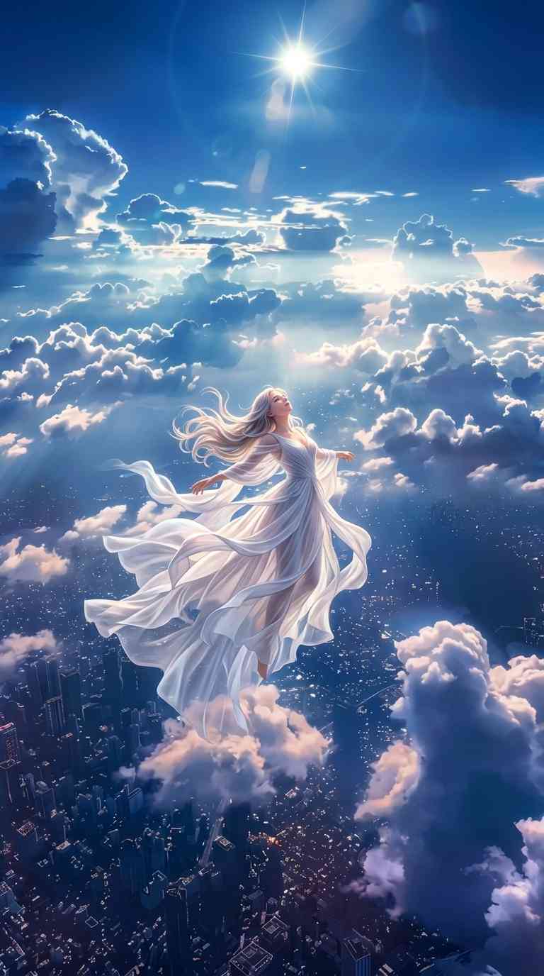 Mujer Angelical en las Nubes - Fondos para Celular 4K