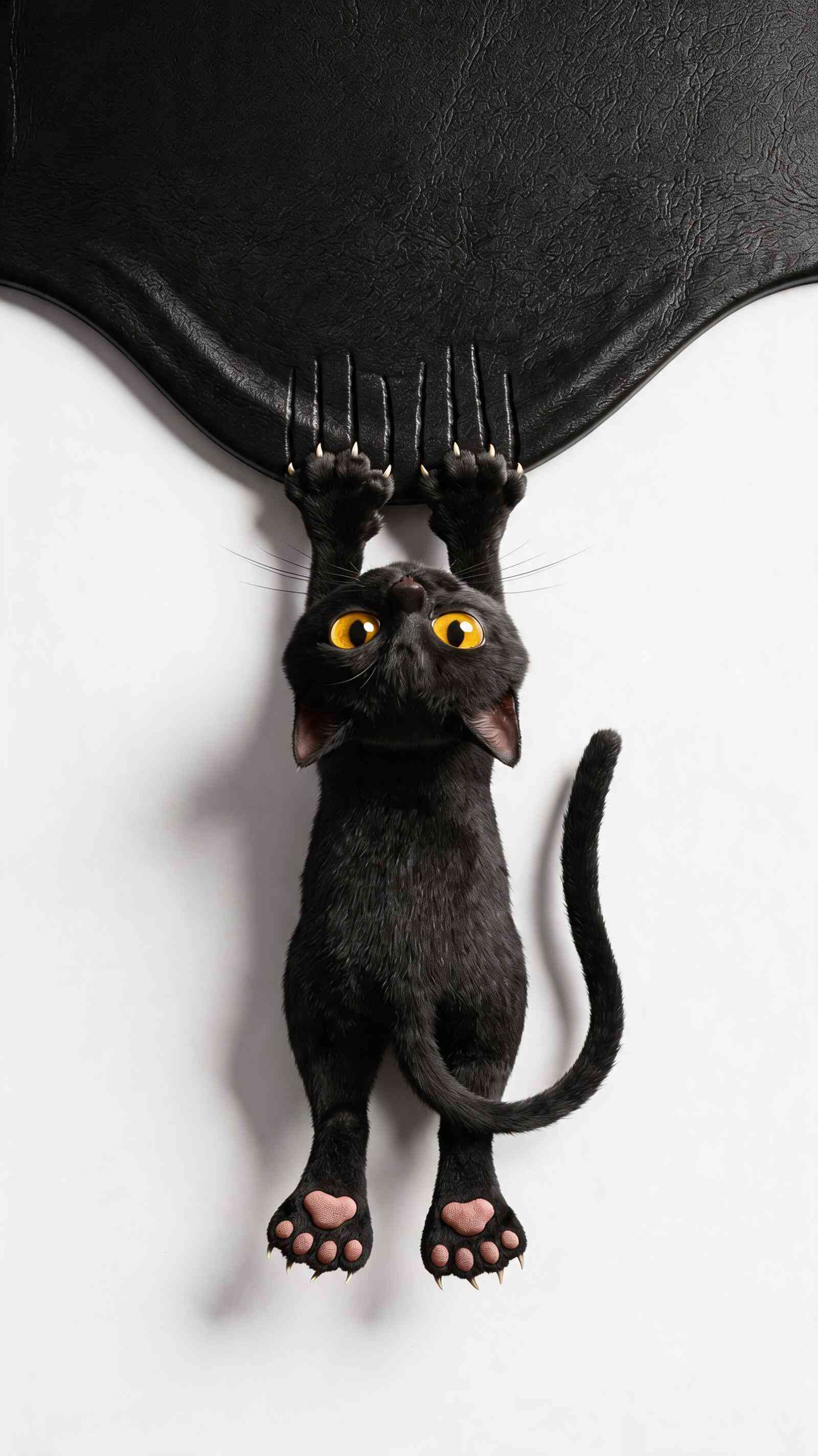 Hanging Black Cat 3D - 4K Wallpaper