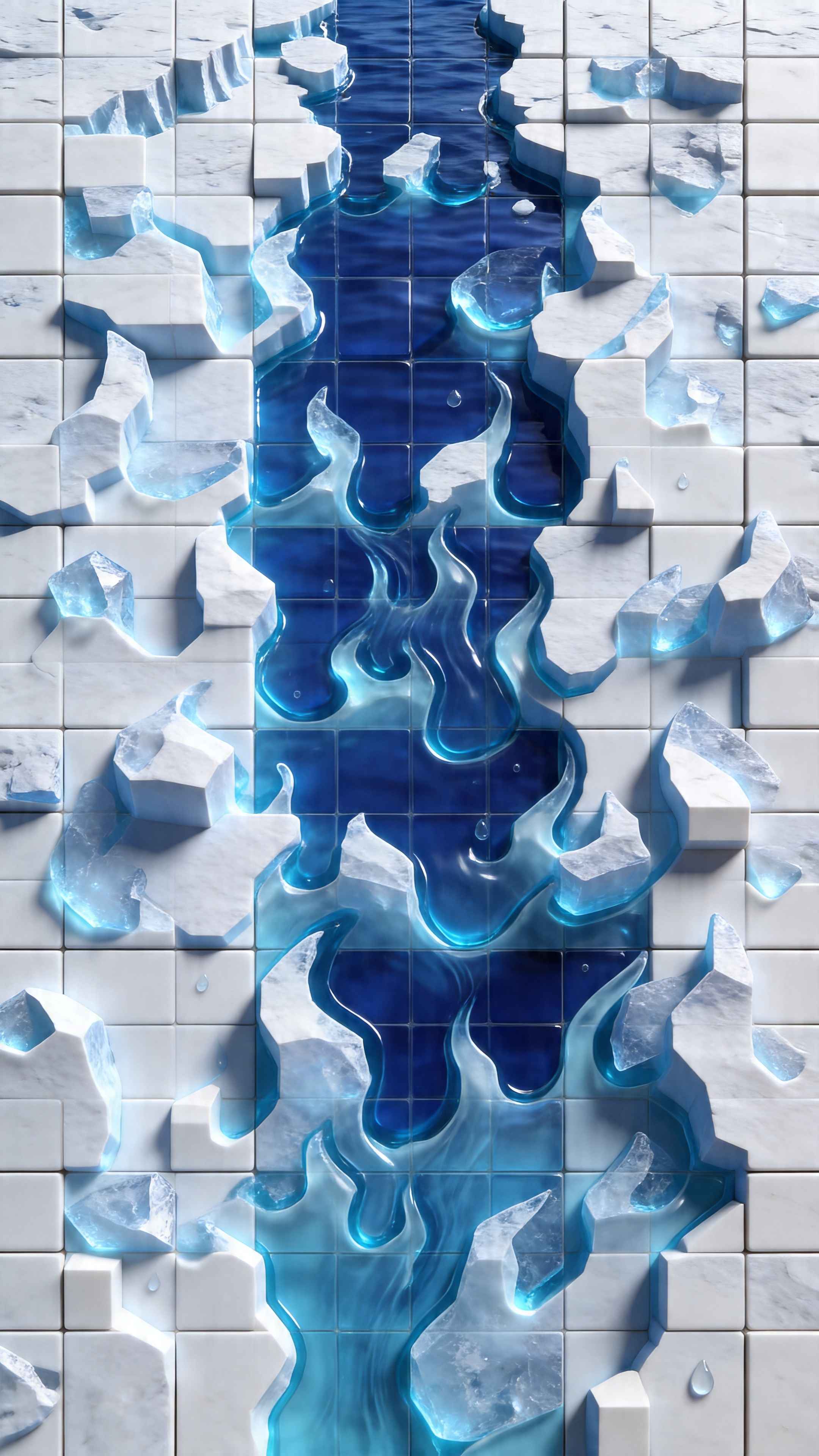 Blue Fluid Marble Tiles - 4K Wallpaper