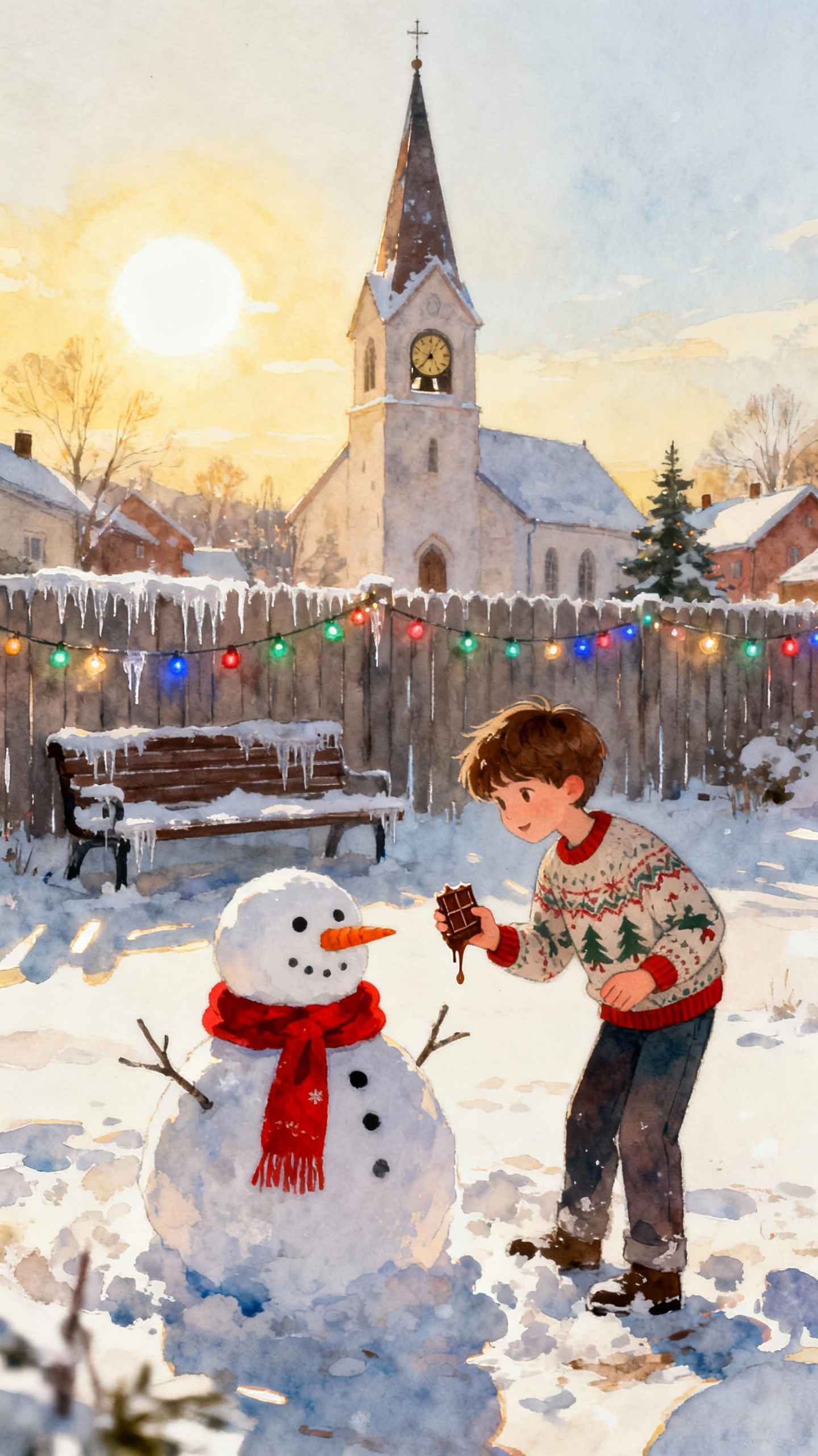 Winterlandschaft mit Schneemann - 4K Handy Wallpaper