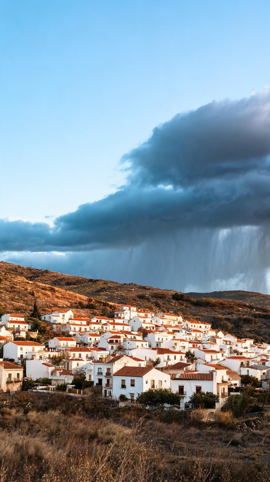 Météo Stormy Hillside Village - 4K Phone Background