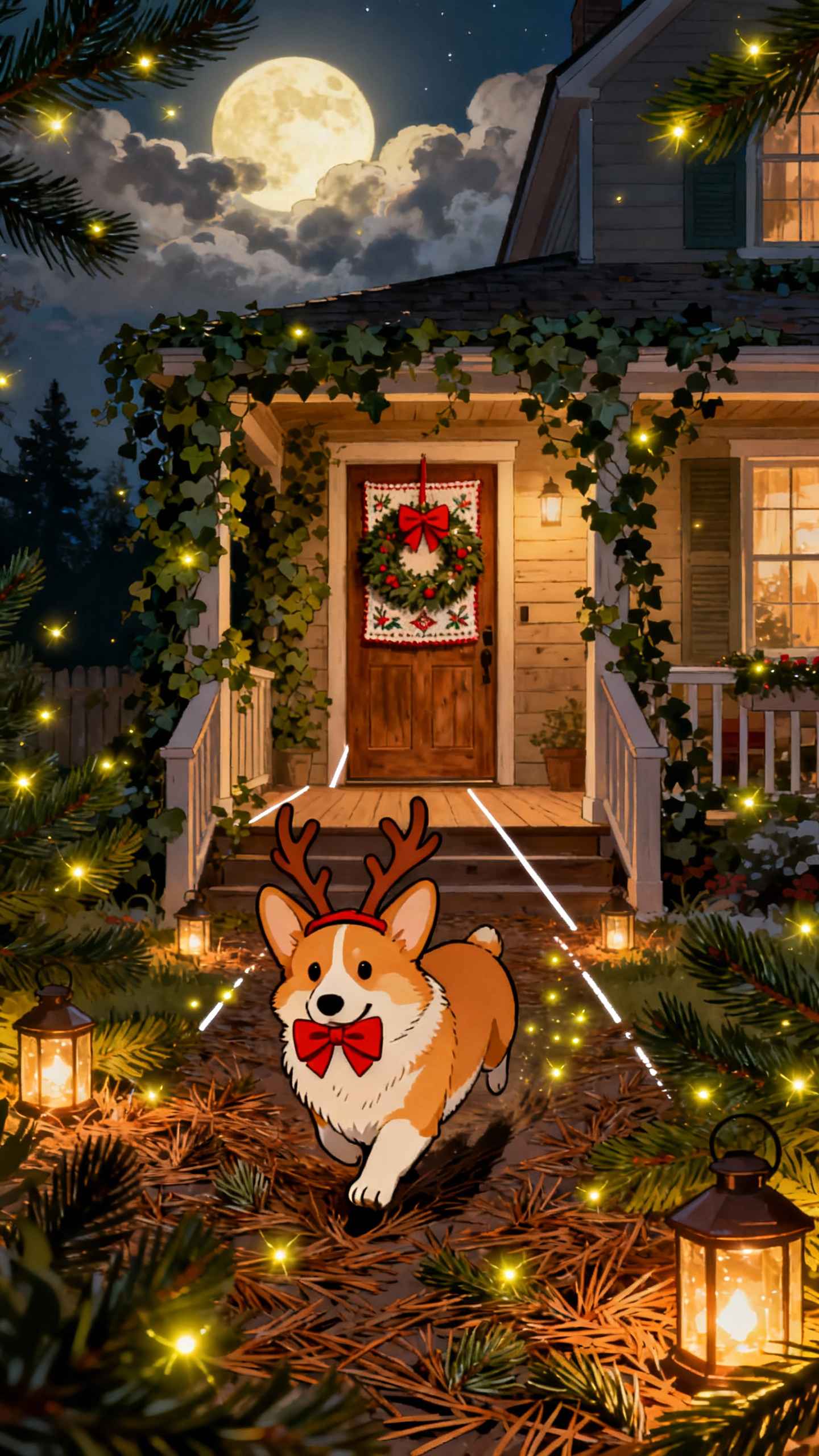 Corgi de Noël Renne - Arrière-plan 4K