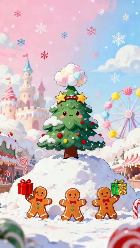 クリスマスツリーとジンジャーマンの動く壁紙