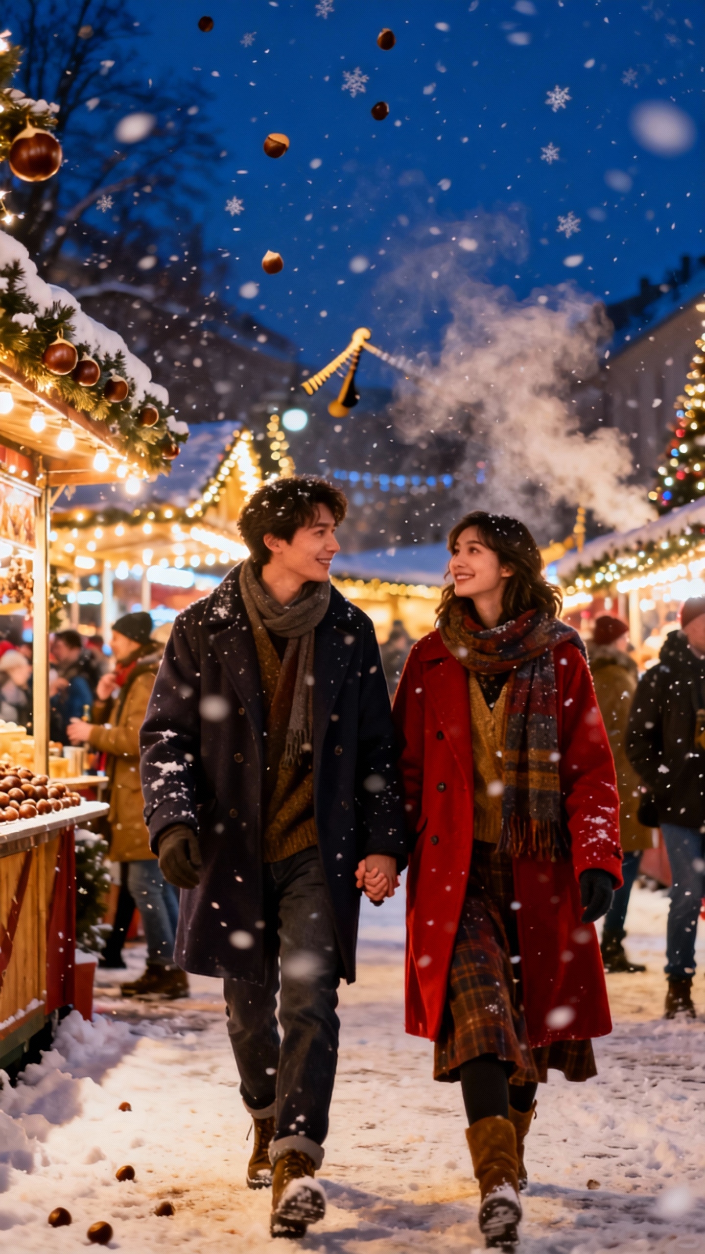 Christmas Market Romance - 4K Phone Wallpaper