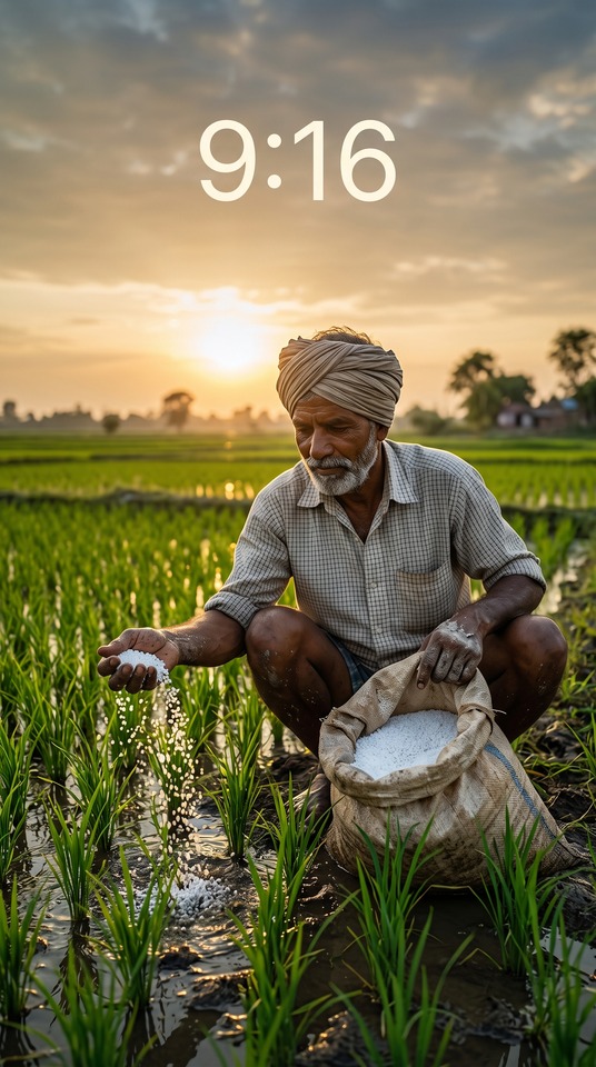 Indian Farmer Scattering Urea Fertilizer - 4K Wallpaper