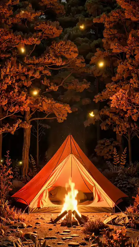 Enchanting Campfire Night in Autumn Forest Live Wallpaper