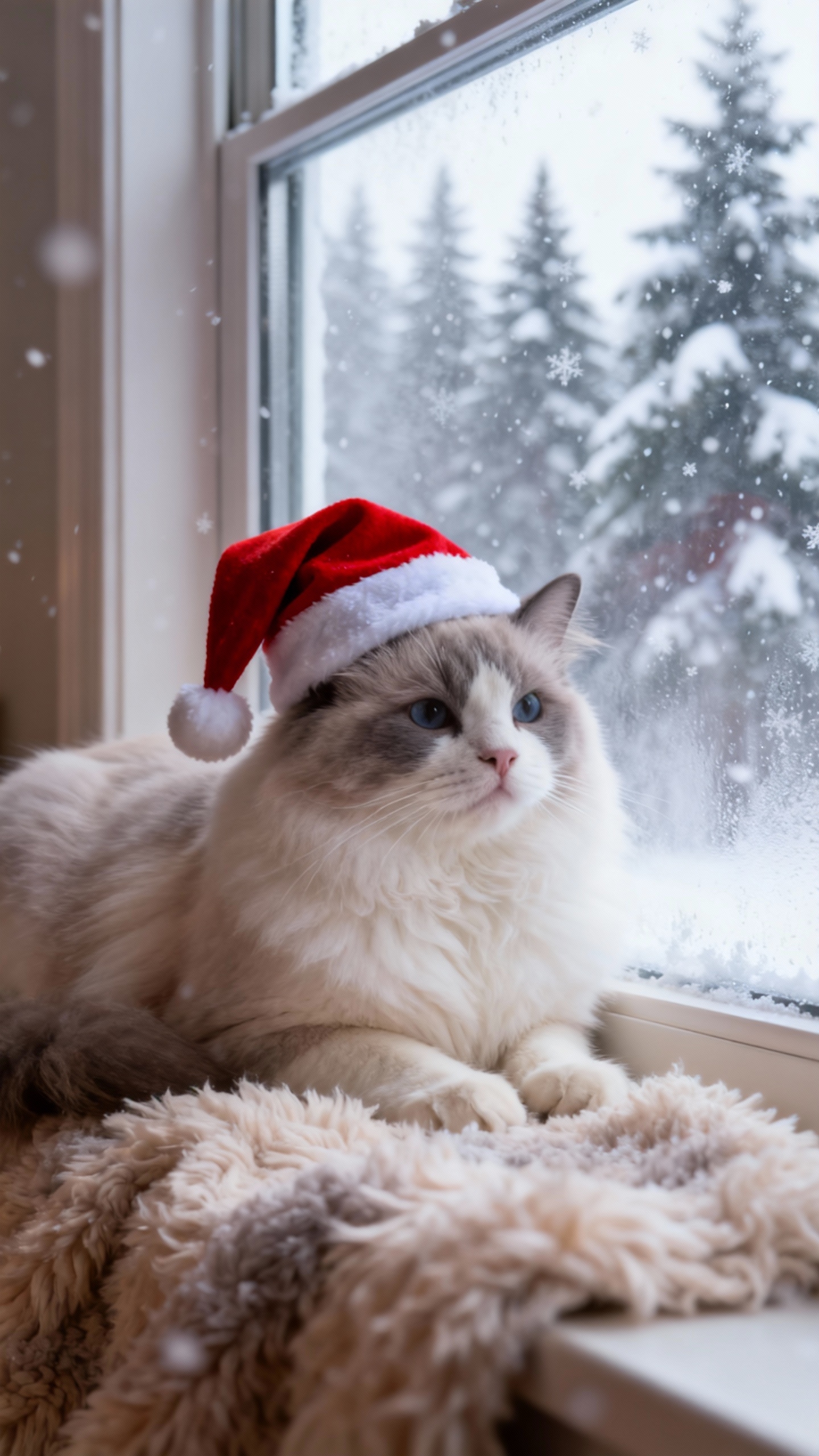 Weihnachts-Ragdoll-Katze - 4K Hintergrundbild