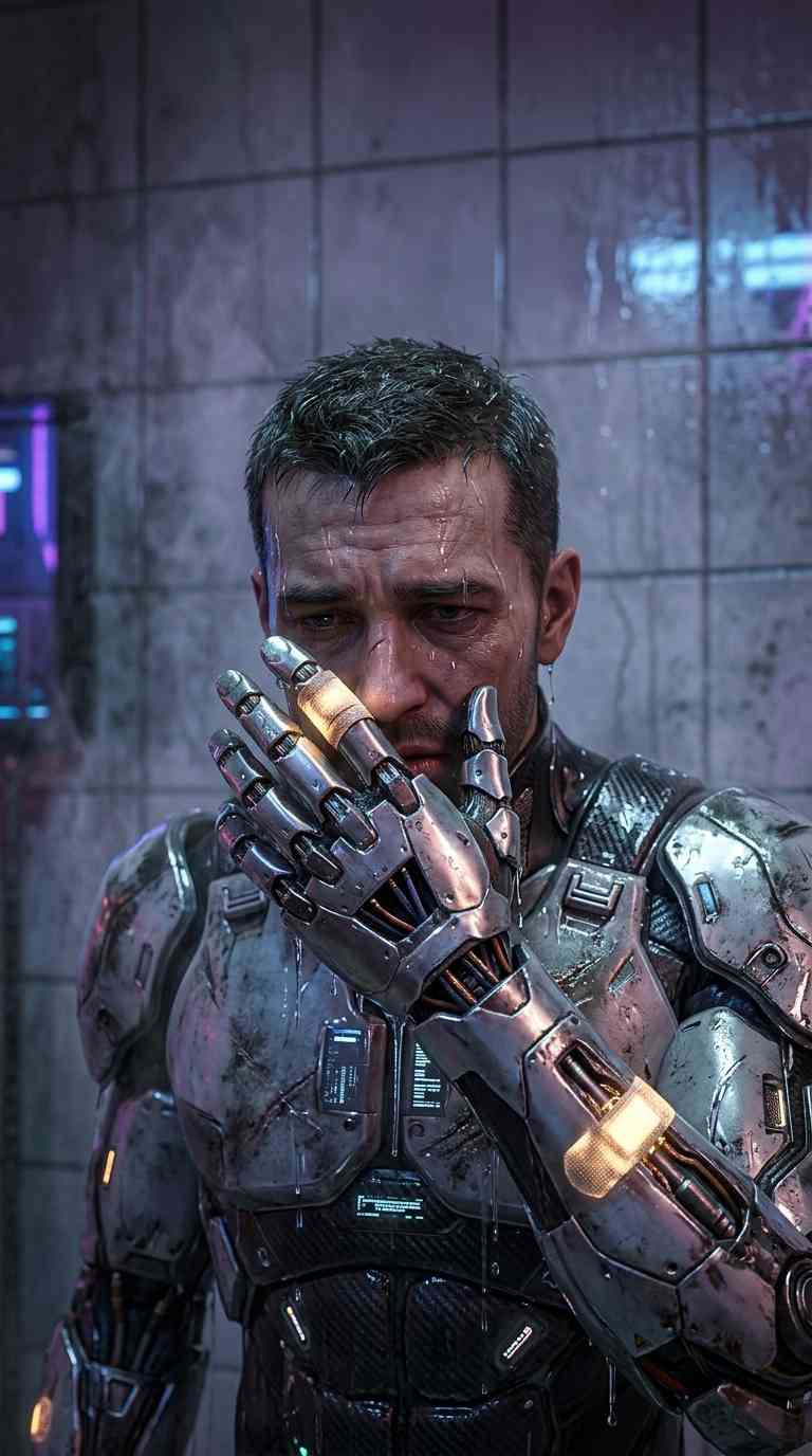 Cyberpunk Krieger Roboterhand - 4K Wallpaper