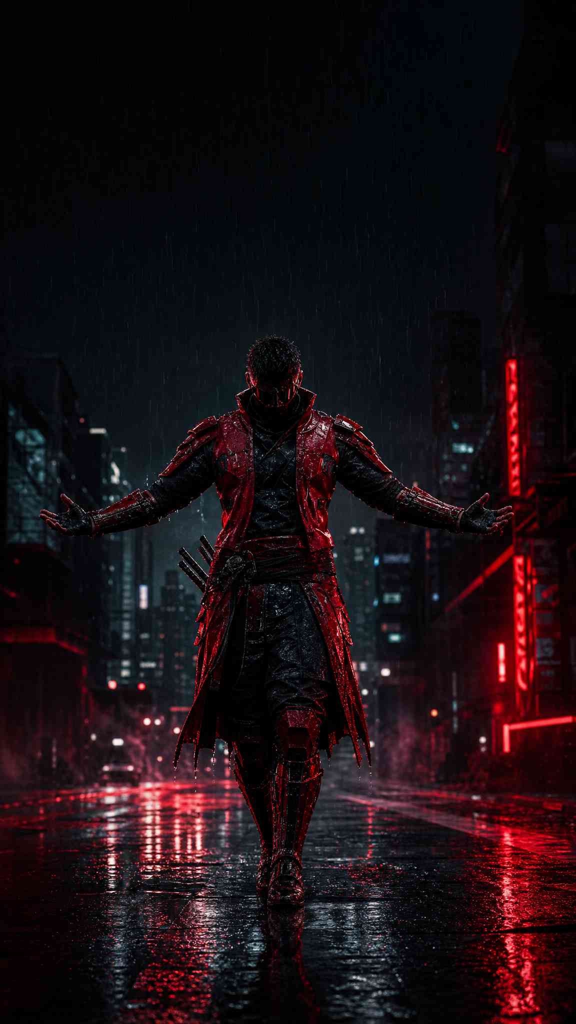 Cyberpunk Samurai Red Armor - 4K Background