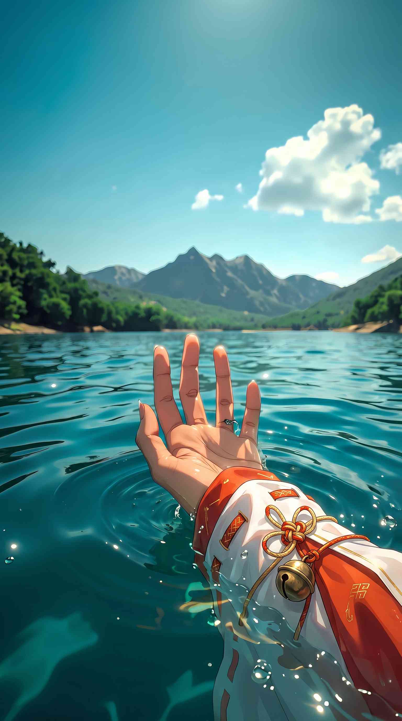 Anime Hand Lake Scenery - 4K Background