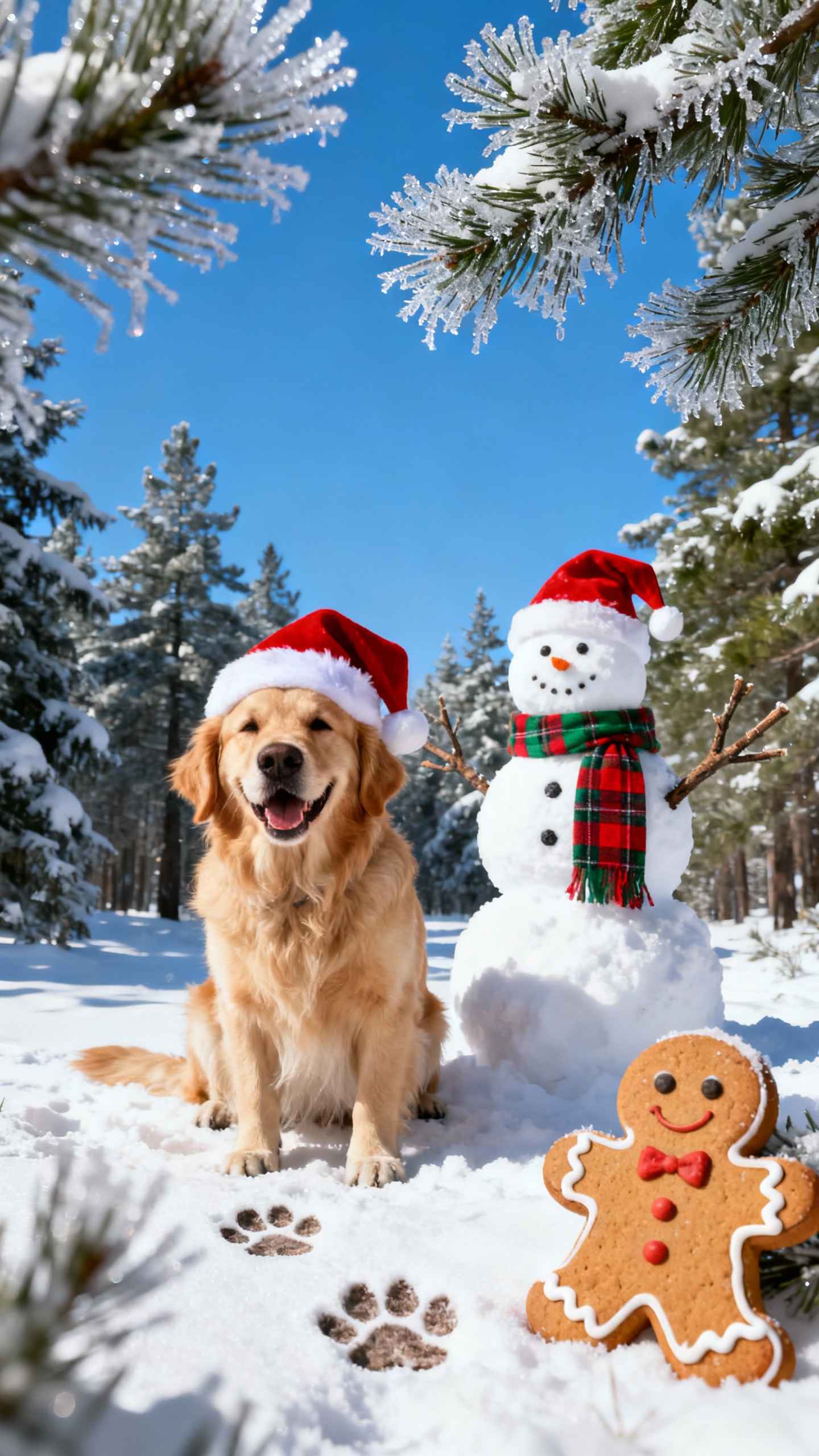 Weihnachts Golden Retriever & Schneemann - 4K Hintergrundbilder