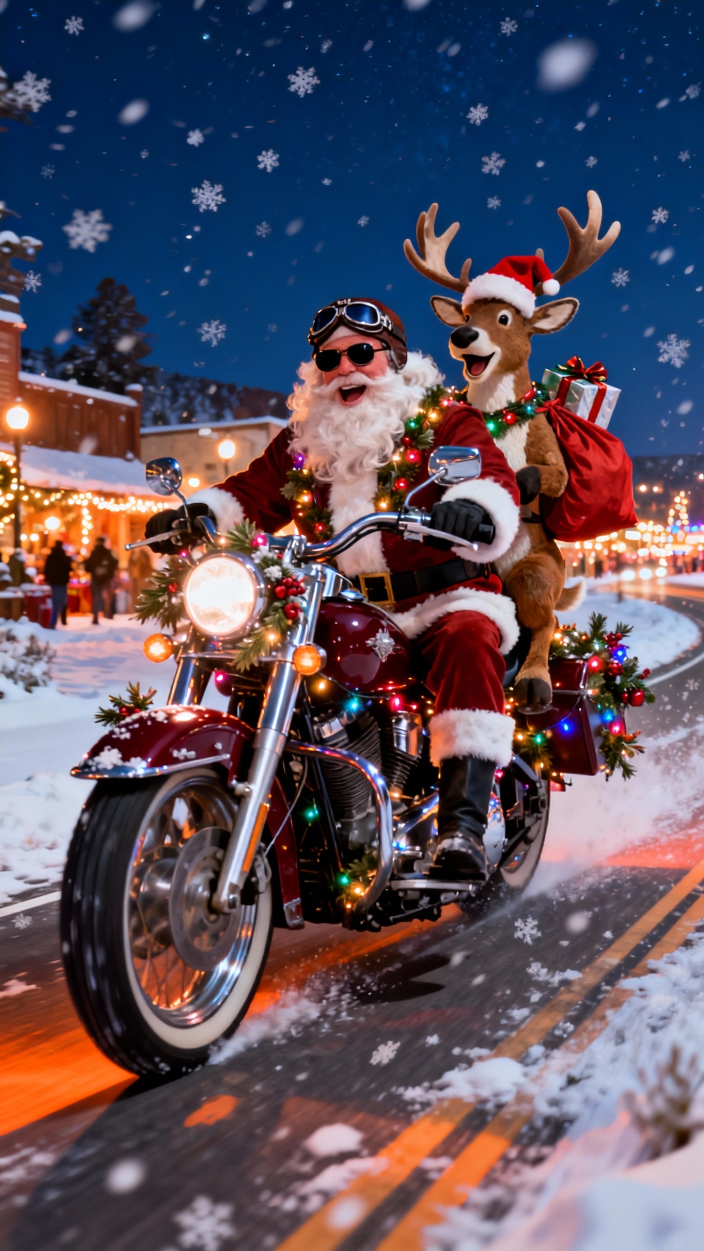 Biker Weihnachtsmann - 4K Handy Wallpaper