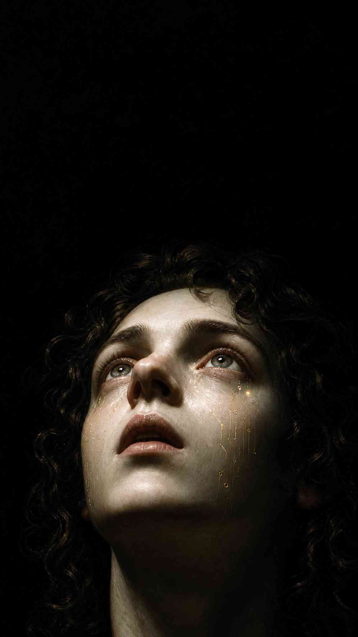 Cybernetic Tears: A Futuristic 4K Phone Wallpaper