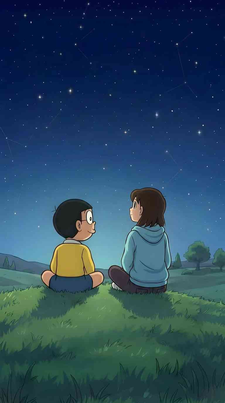 Nobita & Shizuka unter Sternen - 4K Hintergrundbild