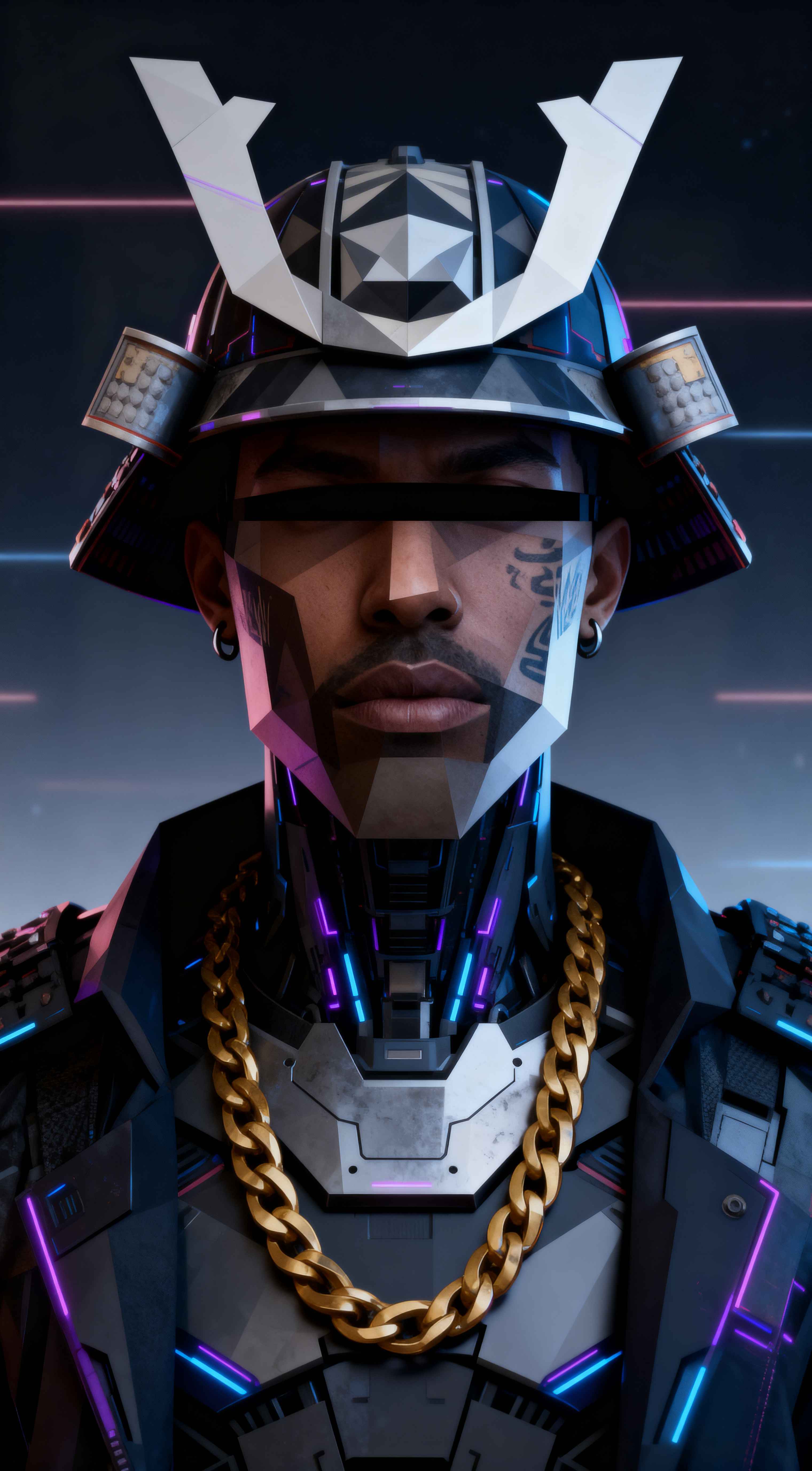 Cyberpunk Samurai Neo-Tech - 4K Hintergrundbild