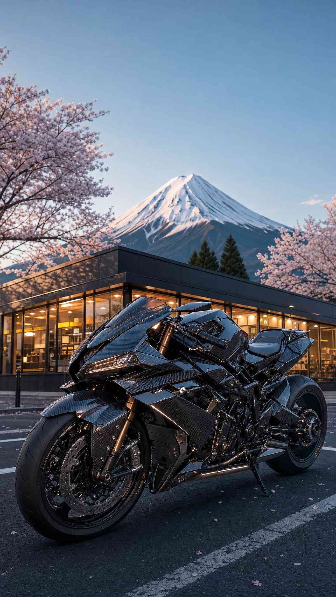 Carbon Fiber Superbike Mt Fuji - 4K Wallpaper