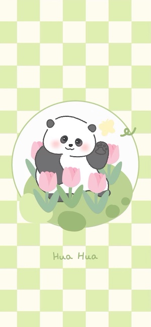 Hua Hua Panda Gingham Illustration - 4K Wallpaper