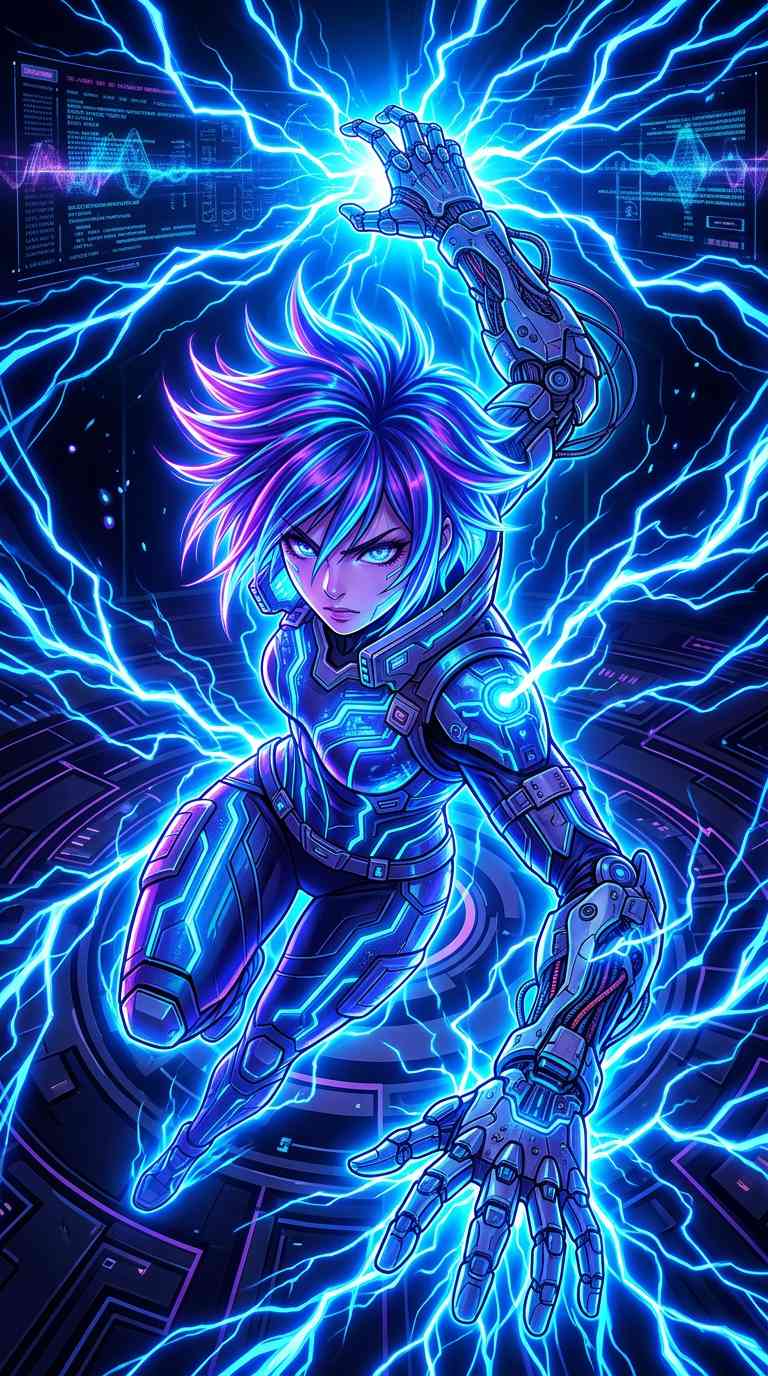 Chica Cyberpunk con Poderes Eléctricos - Fondos 4K