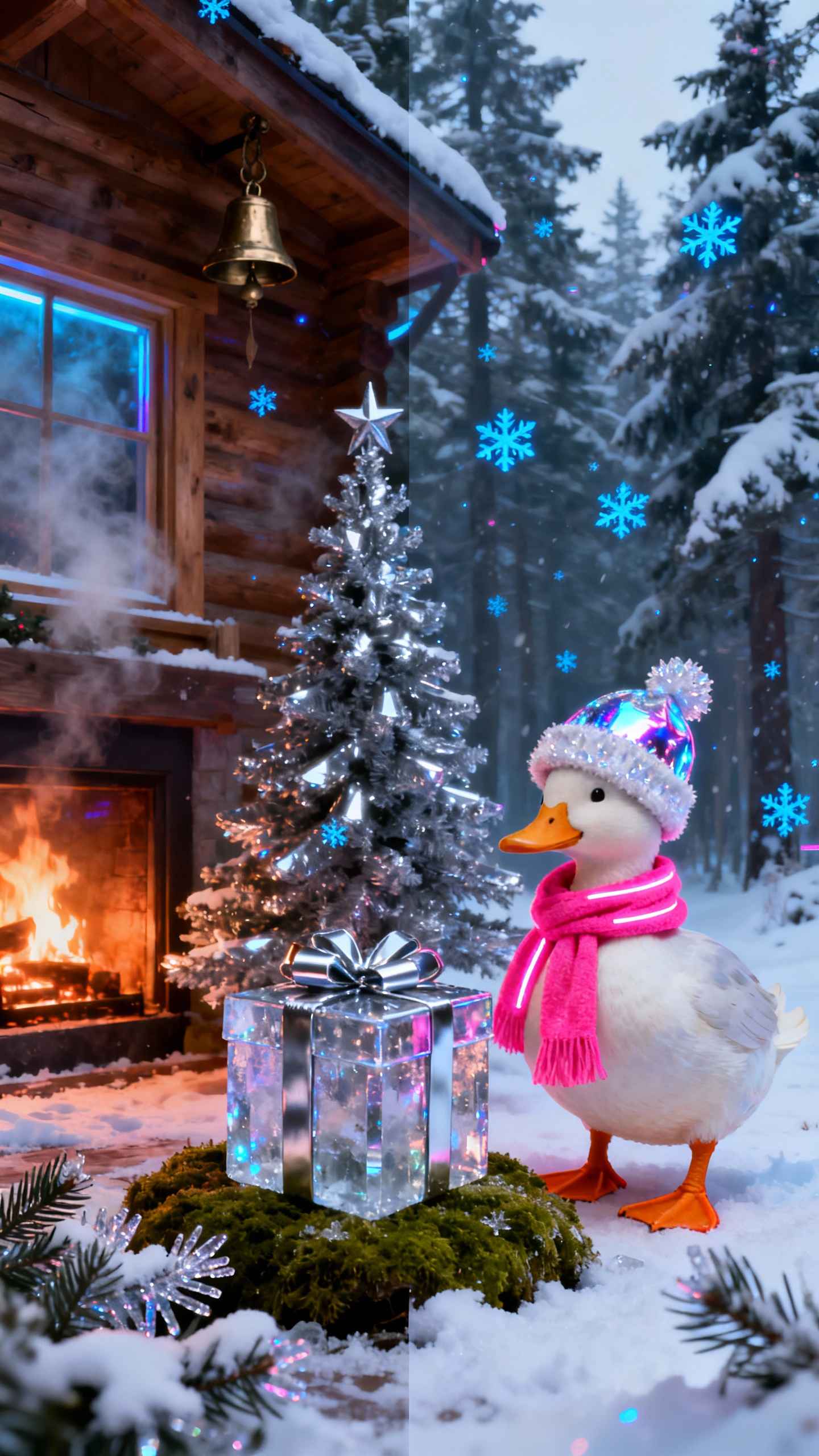 クリスマスアヒル 冬の雪景色 - 4K 壁紙・待ち受け
