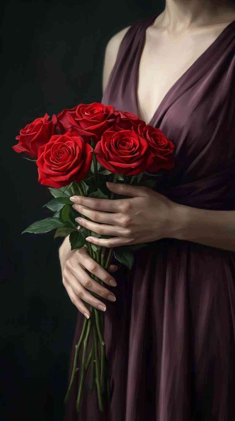 Ramo de Rosas Rojas y Vestido Elegante - Fondos 4K