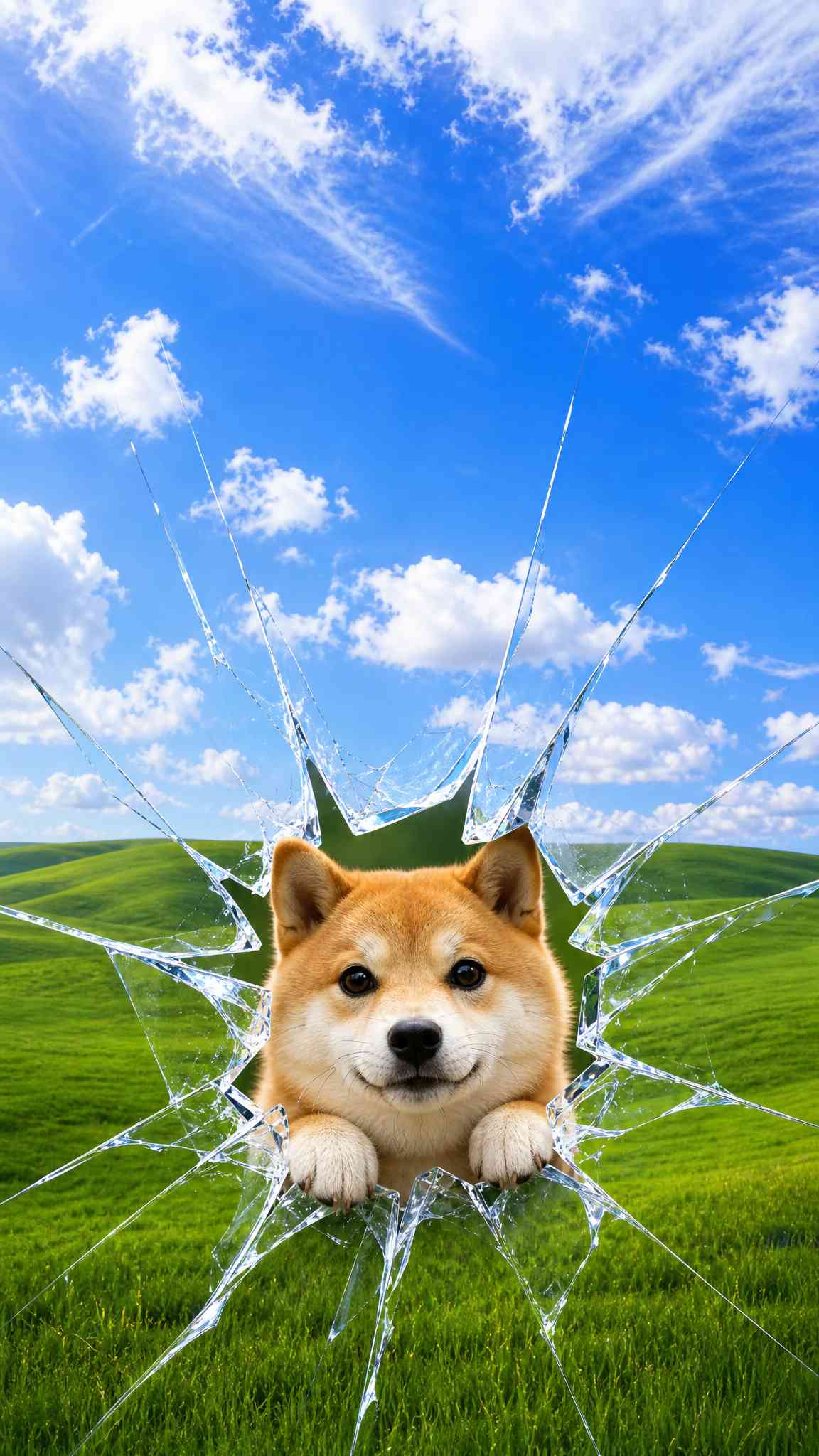 Shiba Inu Broken Glass - 4K Wallpaper