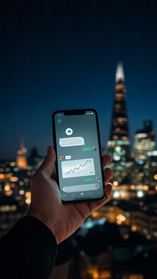 Telegram Crypto Trading City Scene - 4K Wallpaper