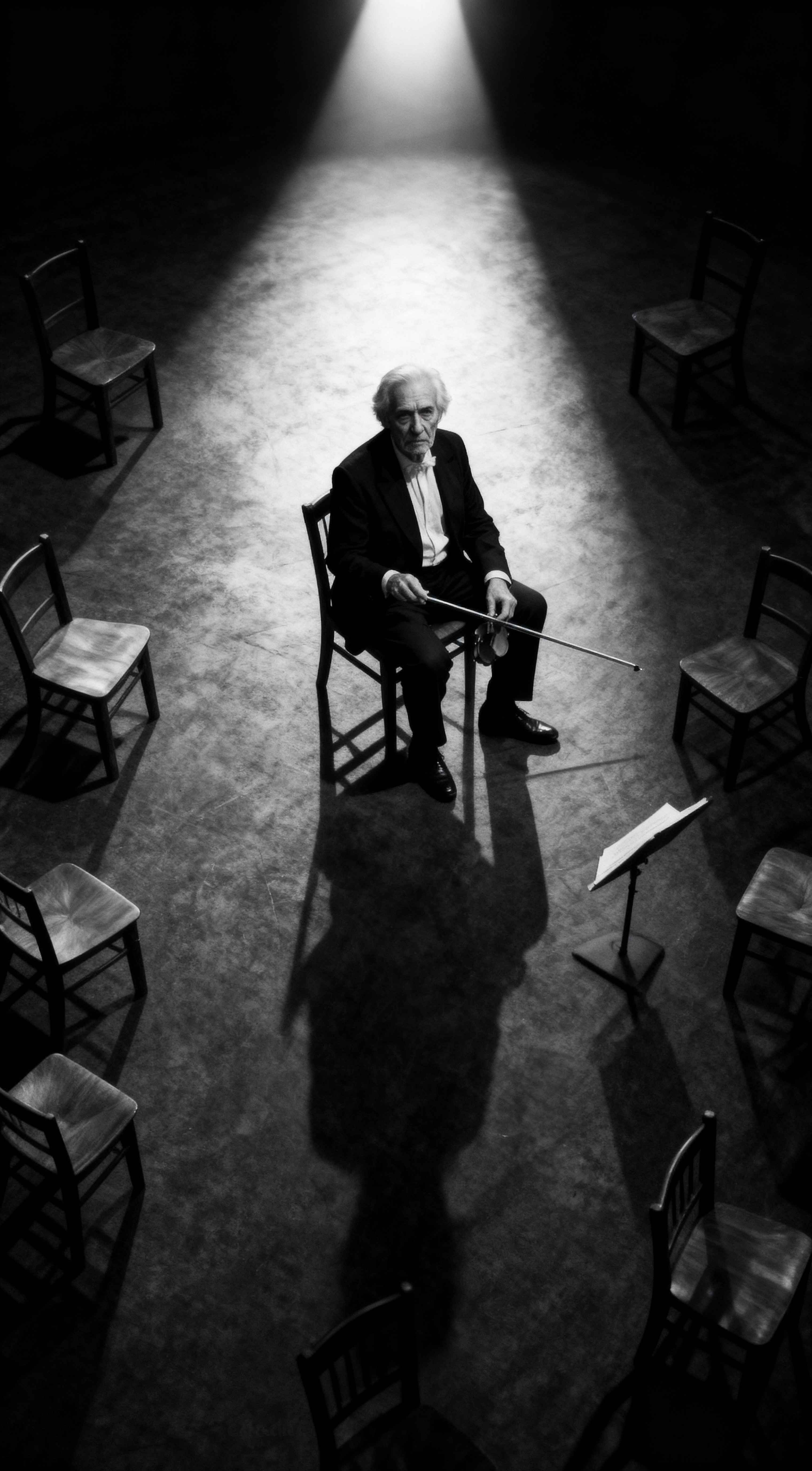 Violinista Anciano Cine Negro - Fondo 4K