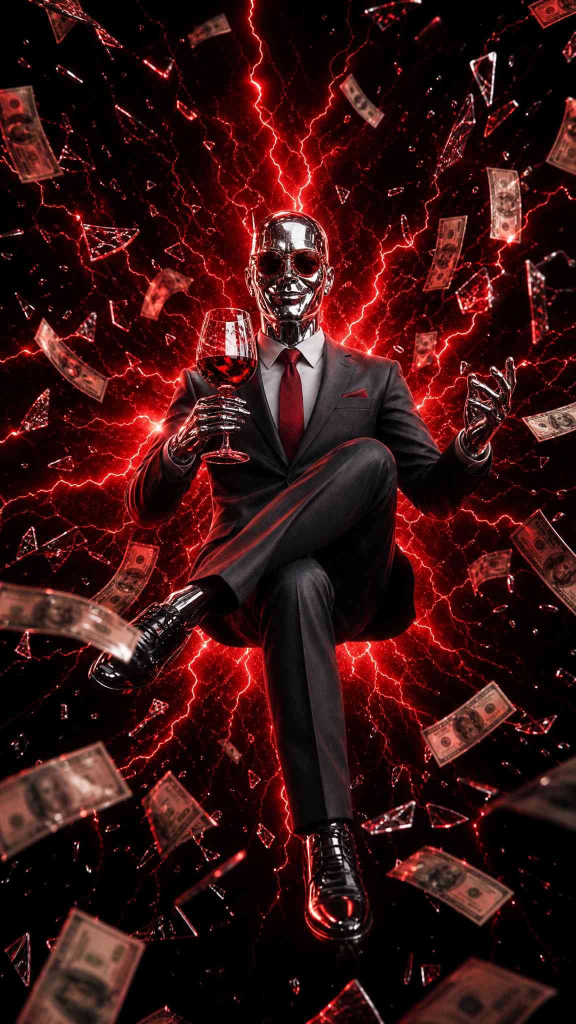 Chrome Man Suit & Red Lightning - 4K Wallpaper