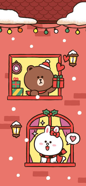 LINE Friends Noël Brown & Cony - Arrière-plan 4K