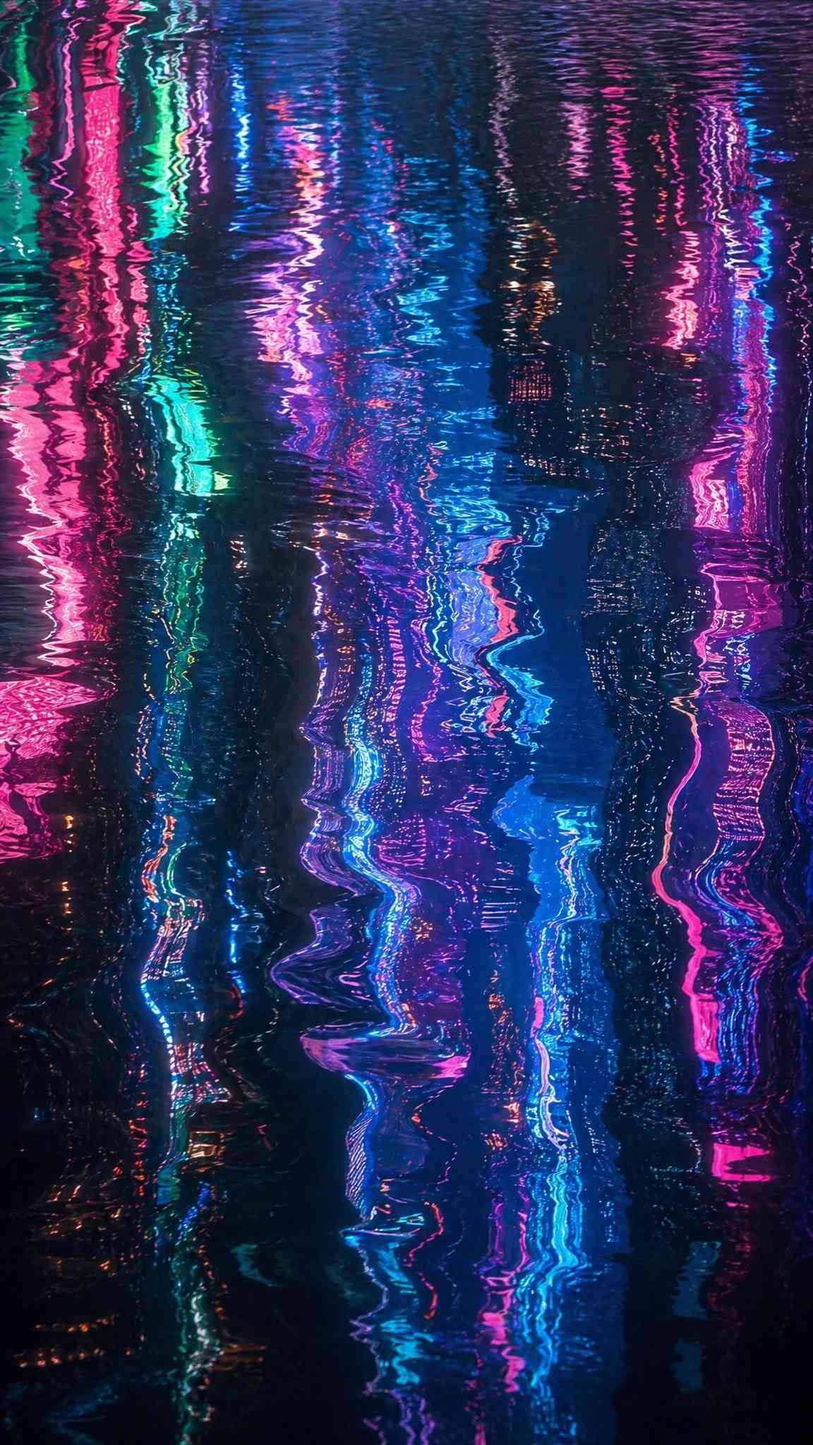 Abstract Neon City Lights Reflection 4K Phone Wallpaper