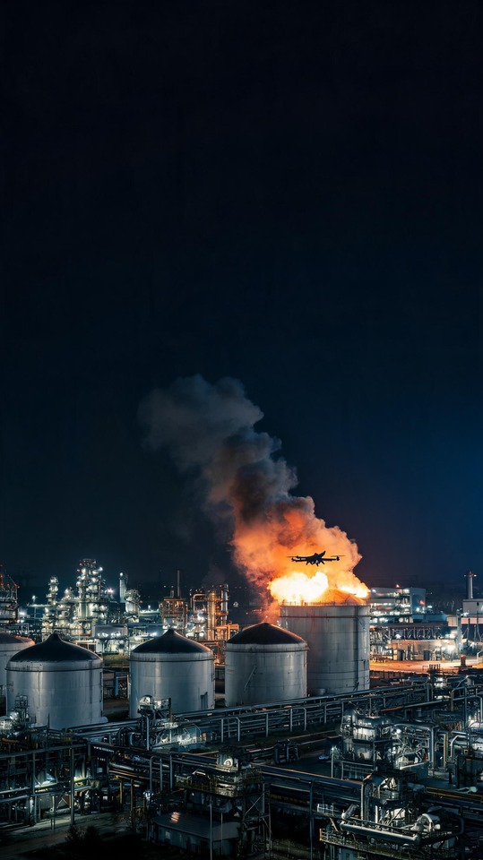 Ukraine Drone Strike Omsk Refinery - 4K Wallpaper