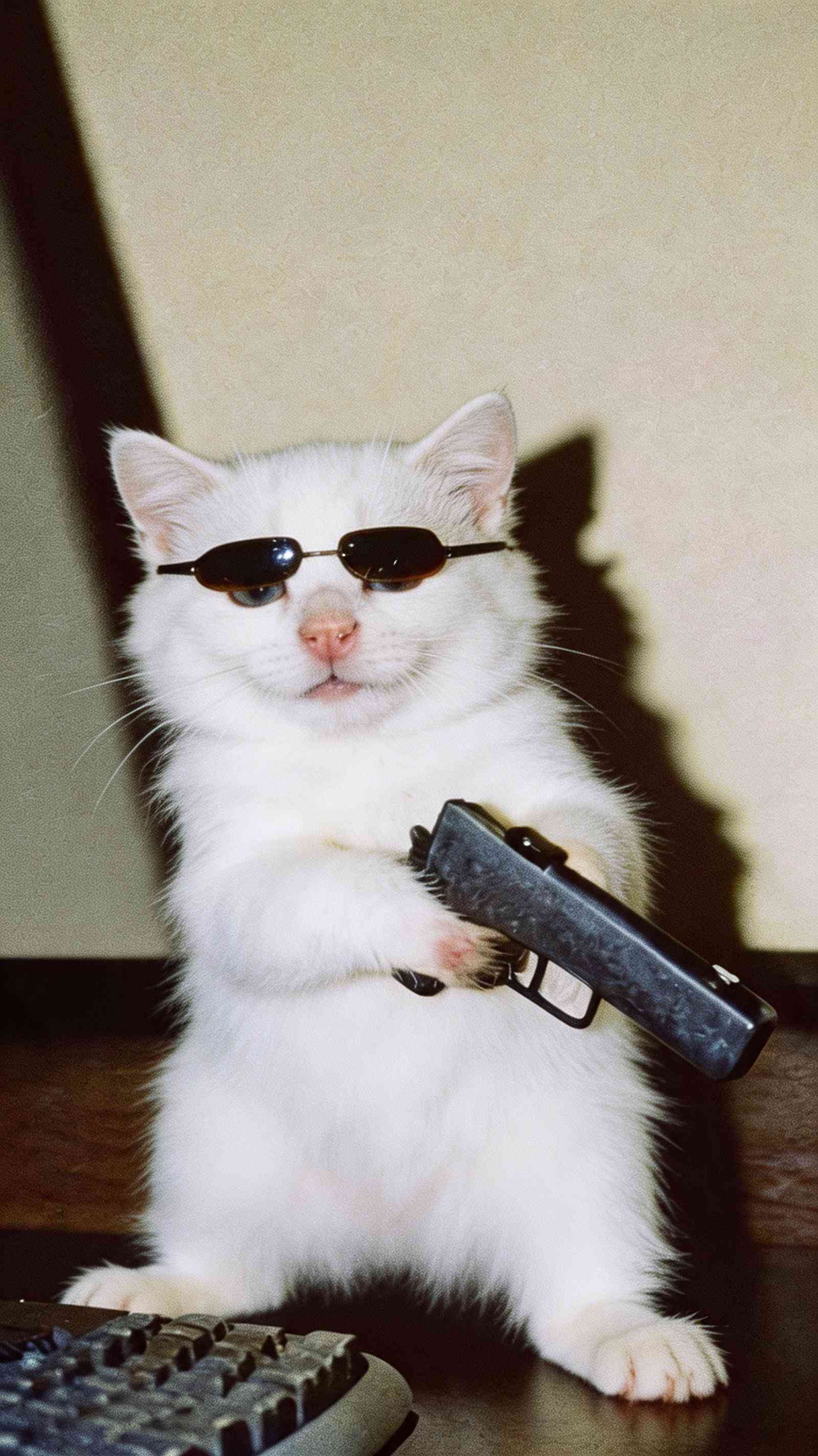 Gangster White Kitten with Sunglasses - 4K Wallpaper