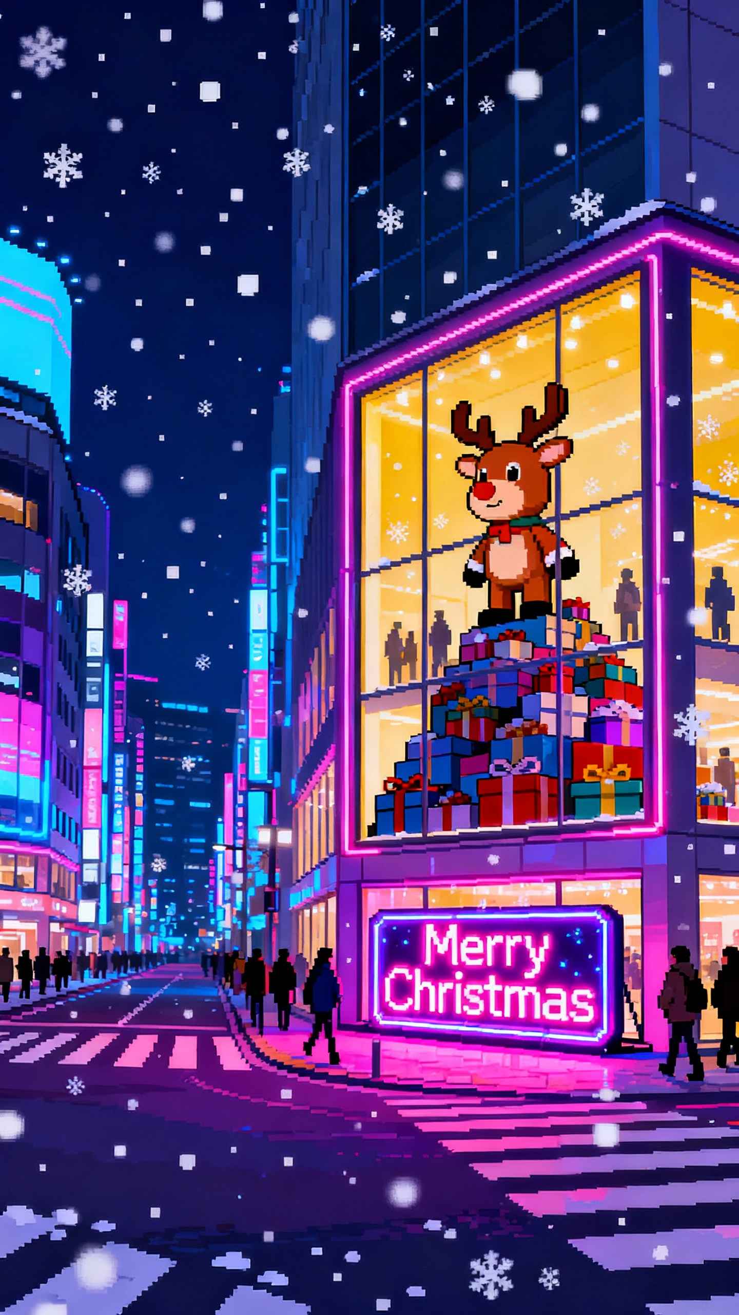 Weihnachten Pixel Art Stadt - 4K Wallpaper