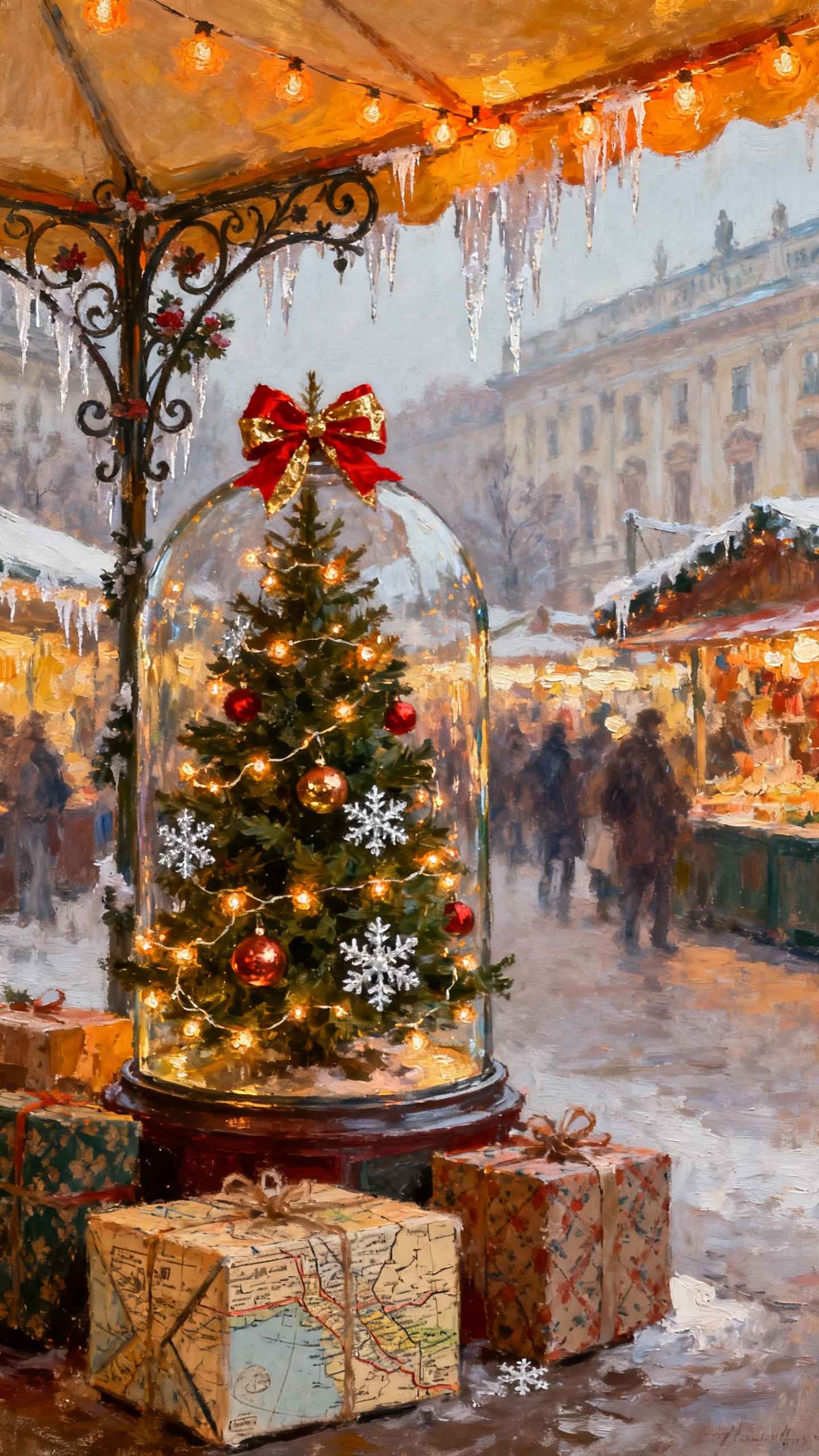 Christmas Market Tree - 4K Aesthetic Wallpaper