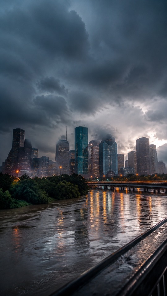 Houston Weather Stormy Night Skyline - 4K Wallpaper