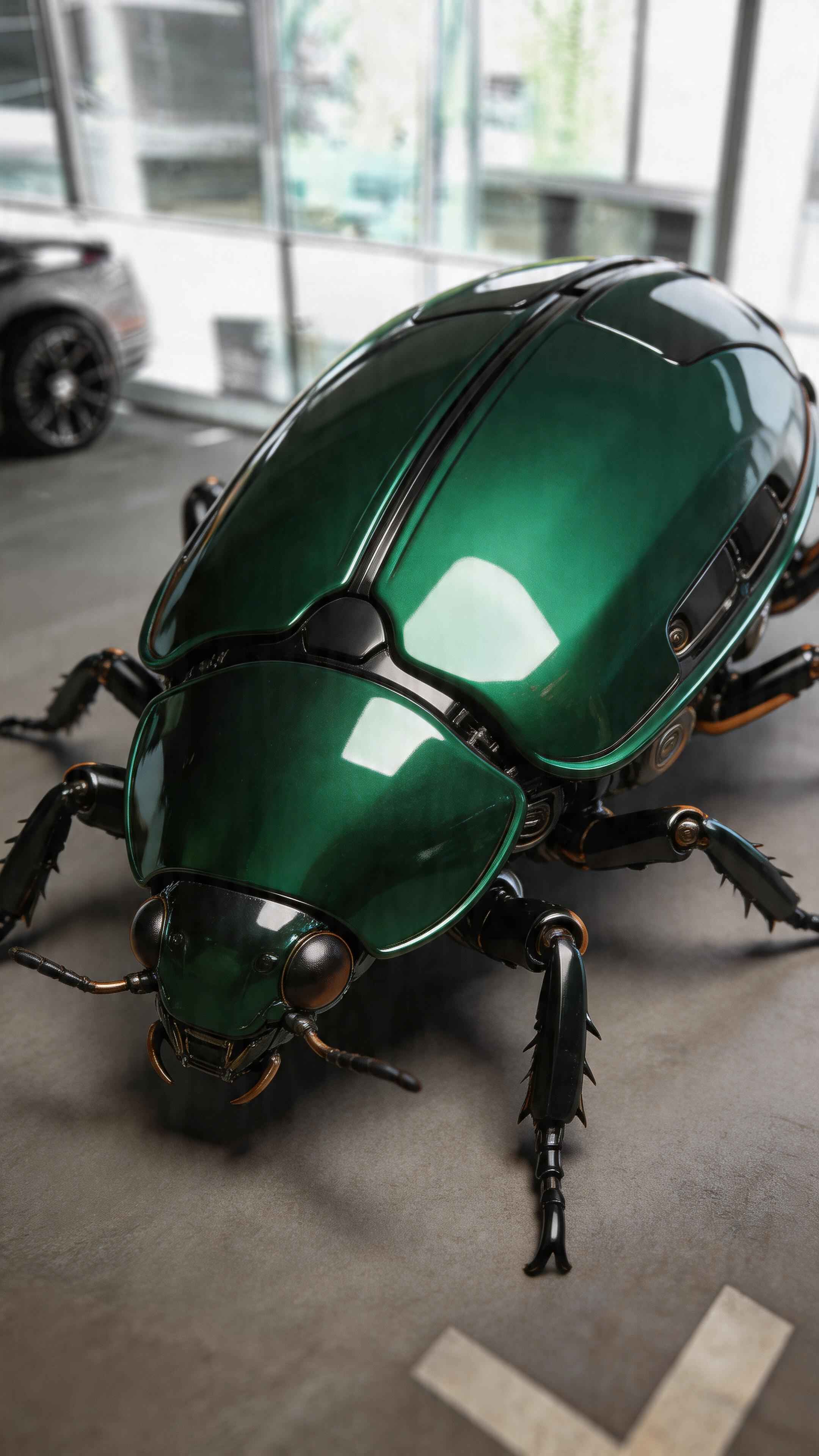 Metallic Green Beetle Robot - 4K Background