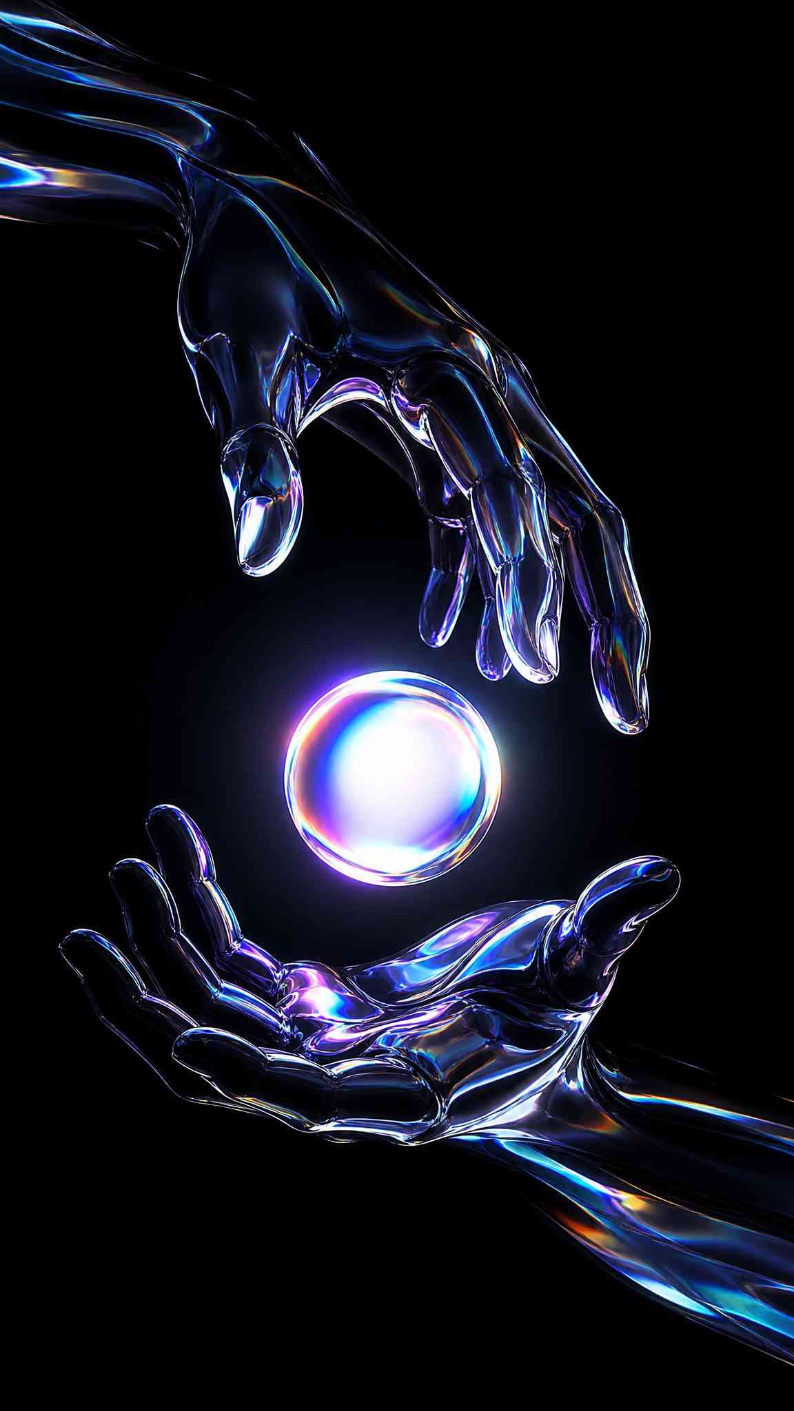 Iridescent Glass Hands & Orb - 4K Lock Screen