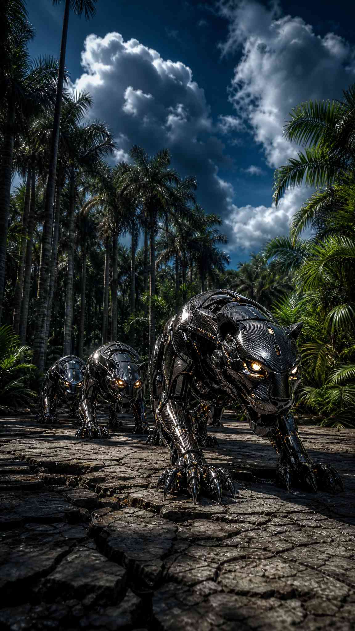 Panthère Noire Robotique Jungle - Fond d'écran 4K