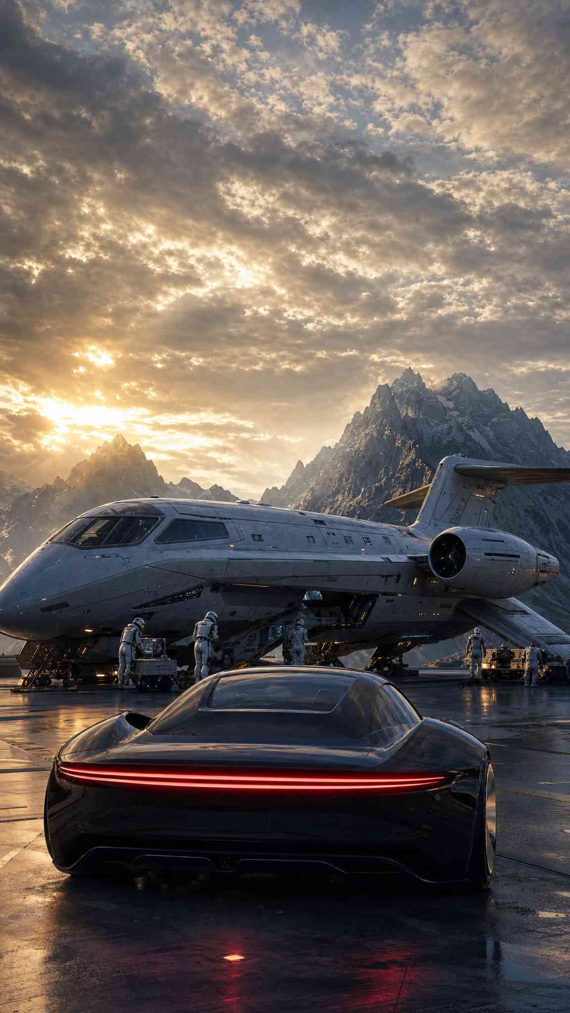 Futuristisches Auto & Raumschiff - 4K Handy Wallpaper